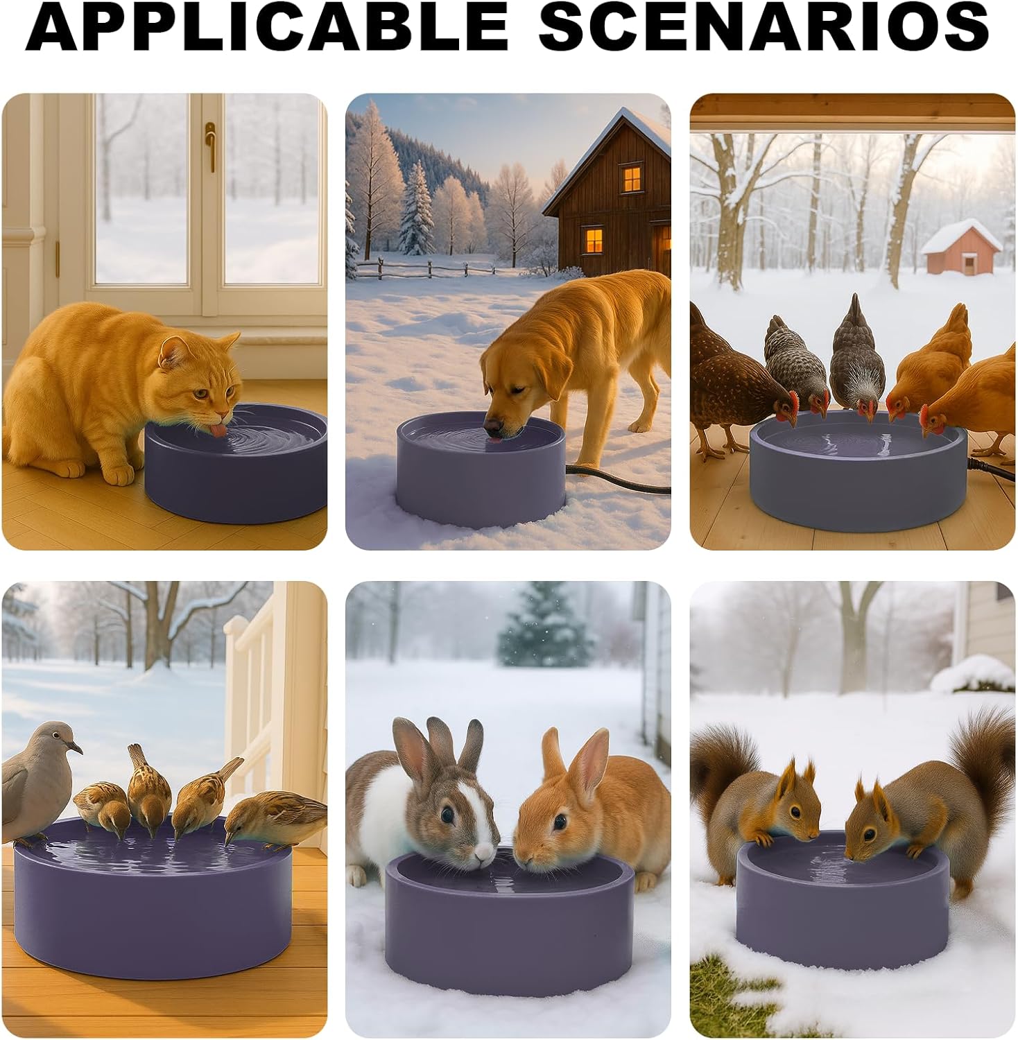 Pet Heated Bowl for Dog,Cat Warming Water Bowl with Chew Resistant Power Cord, Outdoor Waterproof Smart Uniform Heating for Small Animals Bird Chicken Rabbit Duck (108 fl oz, Purple) - Image 3