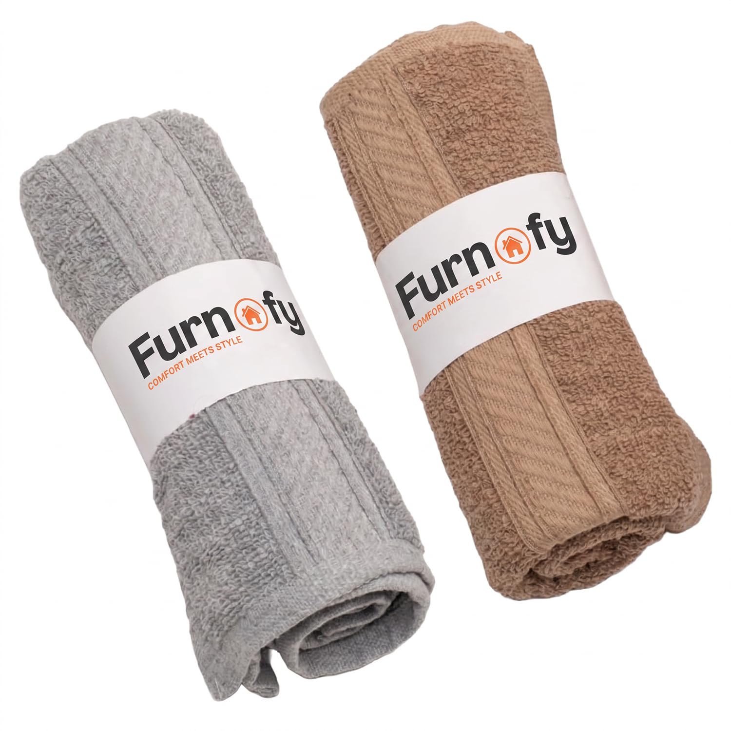 Furnofy Cotton 450 GSM Hand Towel Set of 2 Soft, Absorbent & Quick Dry Towel for Gym, Home, Kitchen, Pool, Travel - (40X60 Cm, Grey, Beige)