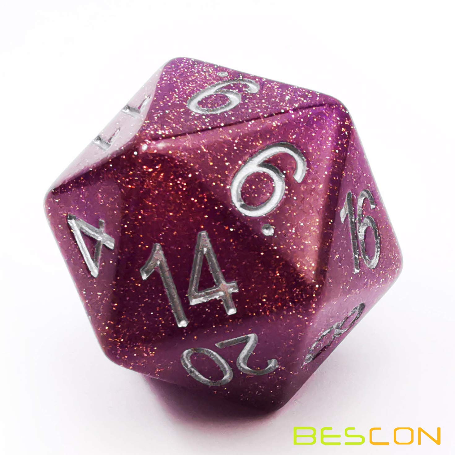 Bescon Glitter Jumbo D20 38MM, Big Size 20 Sides Dice Glitter Purple, Big 20 Faces Cube 1.5 inch, 38 Millimetre - Image 2