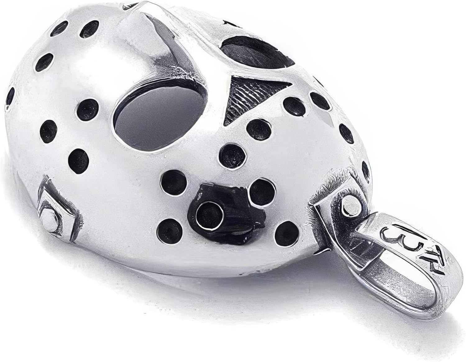 Jonline24h Stainless Steel Halloween Jason Mask Mens Necklace Pendant - Silver Black, 18"-26" Chain - Image 2
