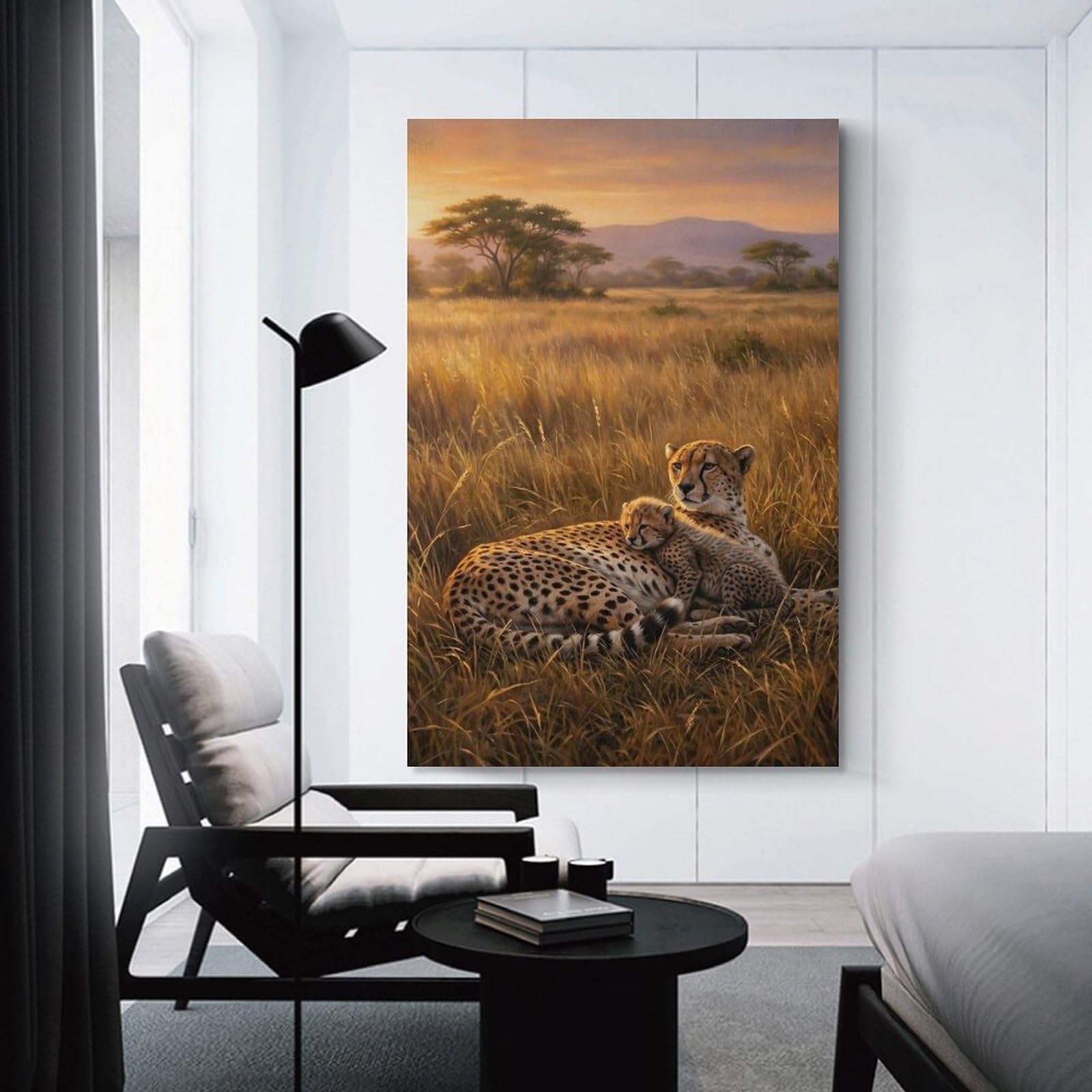 Junmoney Home Decor Wall Art Cheetah And Cub in Savannah, 16x24inch(40x60cm), for Gallery Wall Decor And Room Displays, An Easy Match for Collected Prints