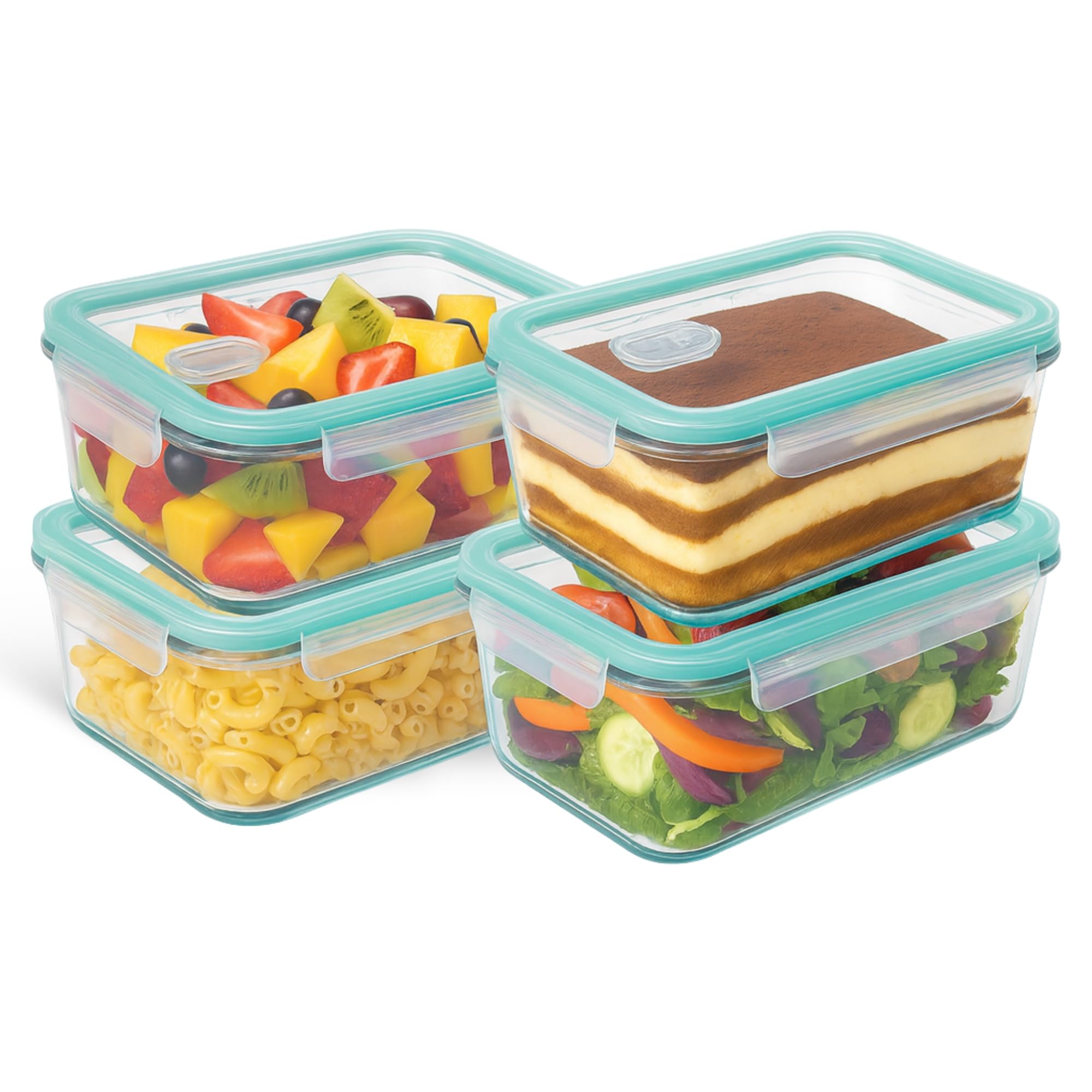 Fiambrera de Cristal rectangular, Recipientes de Cristal para Alimentos, Cierre Hermeticos con Tapa, Reutilizables, Apto Lavavajillas y Microondas, Libre de BPA, Capacidad 370 ml, Pack 4 uds - imagen 1