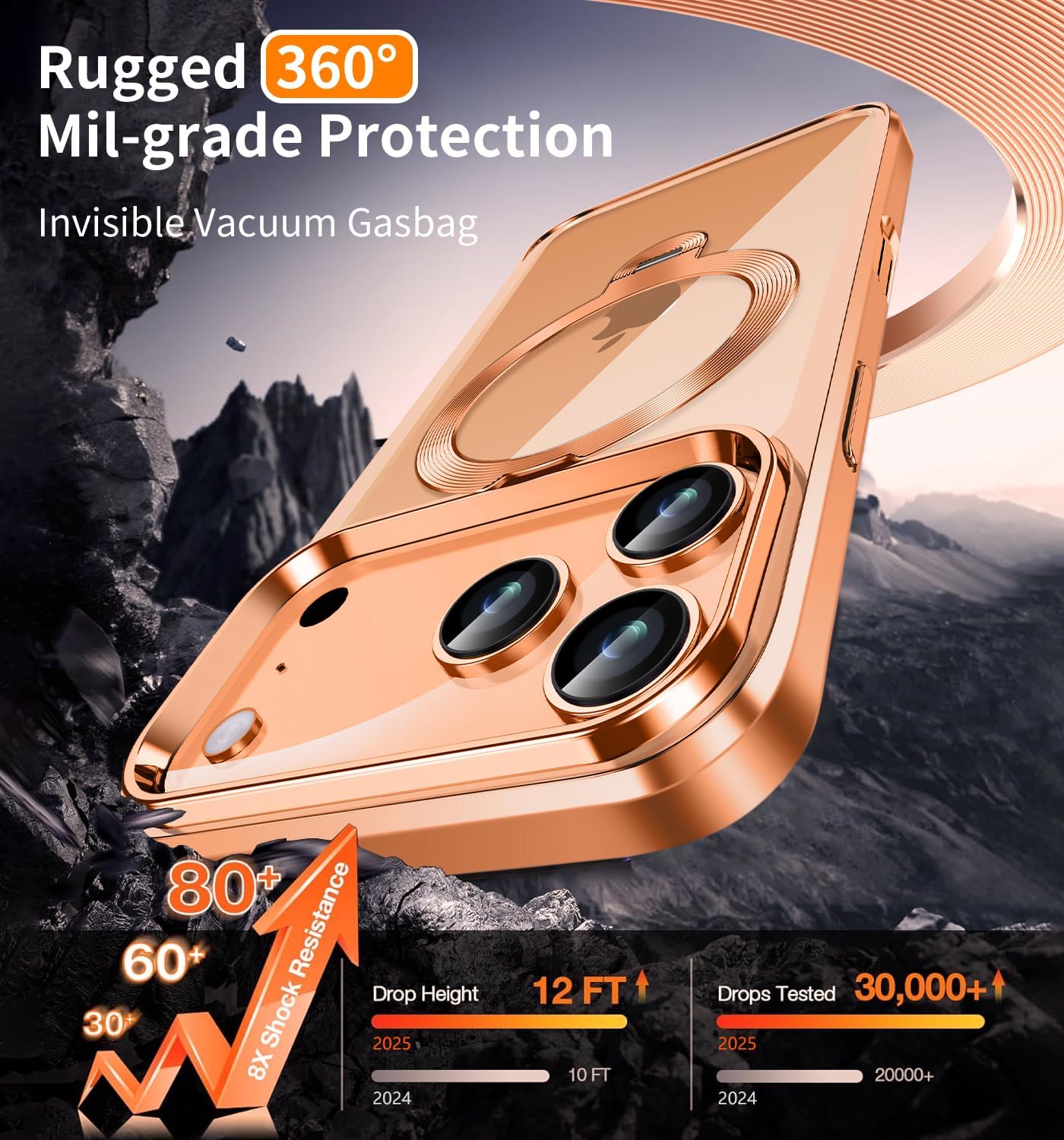 [CD Metal Ring & Invisible 360° Spin Stand] Magnetic Case for iPhone 17 Pro Max [Electroplated Shockproof Bumper ][Compatible with Mag Safe] Cover with Stand for Women Men Slim Clear - Cosmic Orange - Image 4