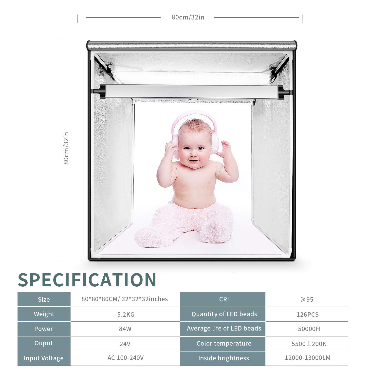 Kit Tenda Studio 80x80x80cm Fotografico Portatile con 2 strisce di LED regolabili 3 Panni Sfondi (Bianco, Nero, Arancione)