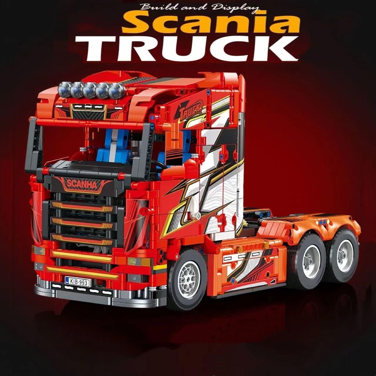 Sportwagen LKW Bausteine Bausatz, 1708 Teile Scania Sattelzug Modell Set, MOC Auto Klemmbausteine Schwerlast Baufahrzeug Spielzeug, Sammlerstücke Geschenke für Erwachsene und Kinder