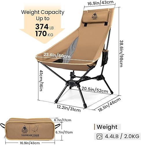 Miniatura 3 de OneTigris Tigerblade - Silla de camping con respaldo alto y diseño de almohada, cómoda silla plegable