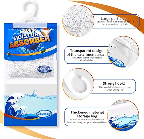 Vista 3 de ZSZMFH Paquete de 15 bolsas colgantes absorbentes de humedad, paquetes de humedad sin fragancia, bolsas deshumidificadoras colgantes para armario