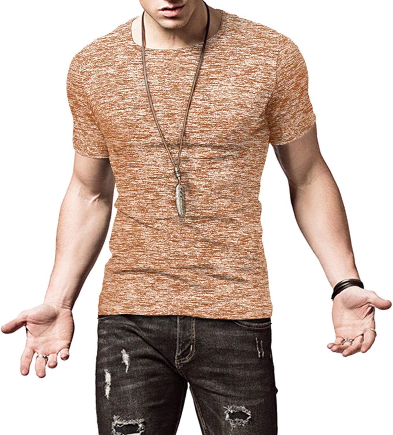 KUYIGO Mens Active T Shirts Sports Running Shirt Gym Workout Quick Dry Crew Neck Printing Tee Tops - Image 3