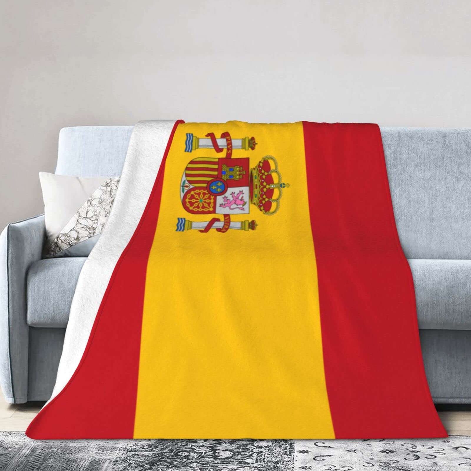 Melbrakin Spain Flag Blanket Throw Blanket Flannel Fleece Blanket Soft Fuzzy Lightweight Blanket For Sofa Bedroom Couch 50"X40"
