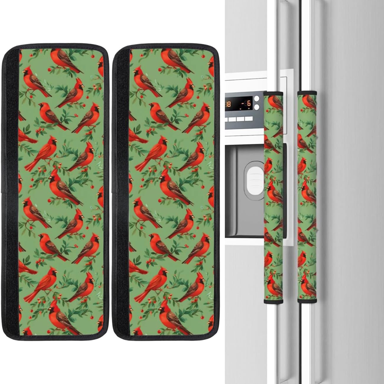 Christmas Cardinal Refrigerator Door Handle Covers Set of 2, Neoprene Fridge Door Handle Covers Washable Non-Slip Protector for Fridge Dishwasher Appliance Handle Covers, Keep Your Kitchen Clean