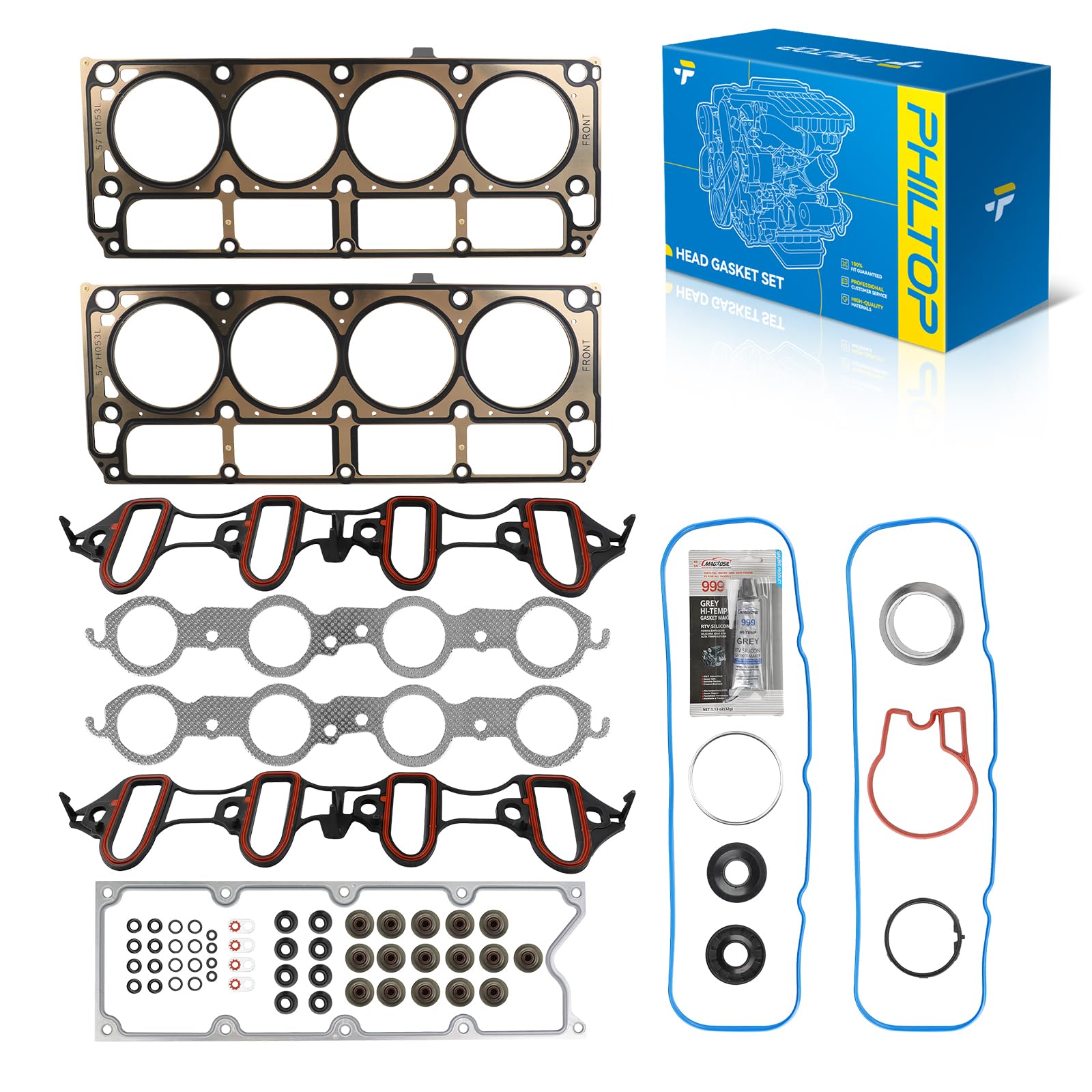 PHILTOP Head Gasket Kit for Silverado 1500 2002-2007 4.8L, 2007-2011 5.3L | For GMC Sierra 1500 2002-2007 4.8L, 2007-2011 5.3L, Chevy Tahoe Suburban Avalanche 1500 Express 2500, Yukon, OE# HS26191PT