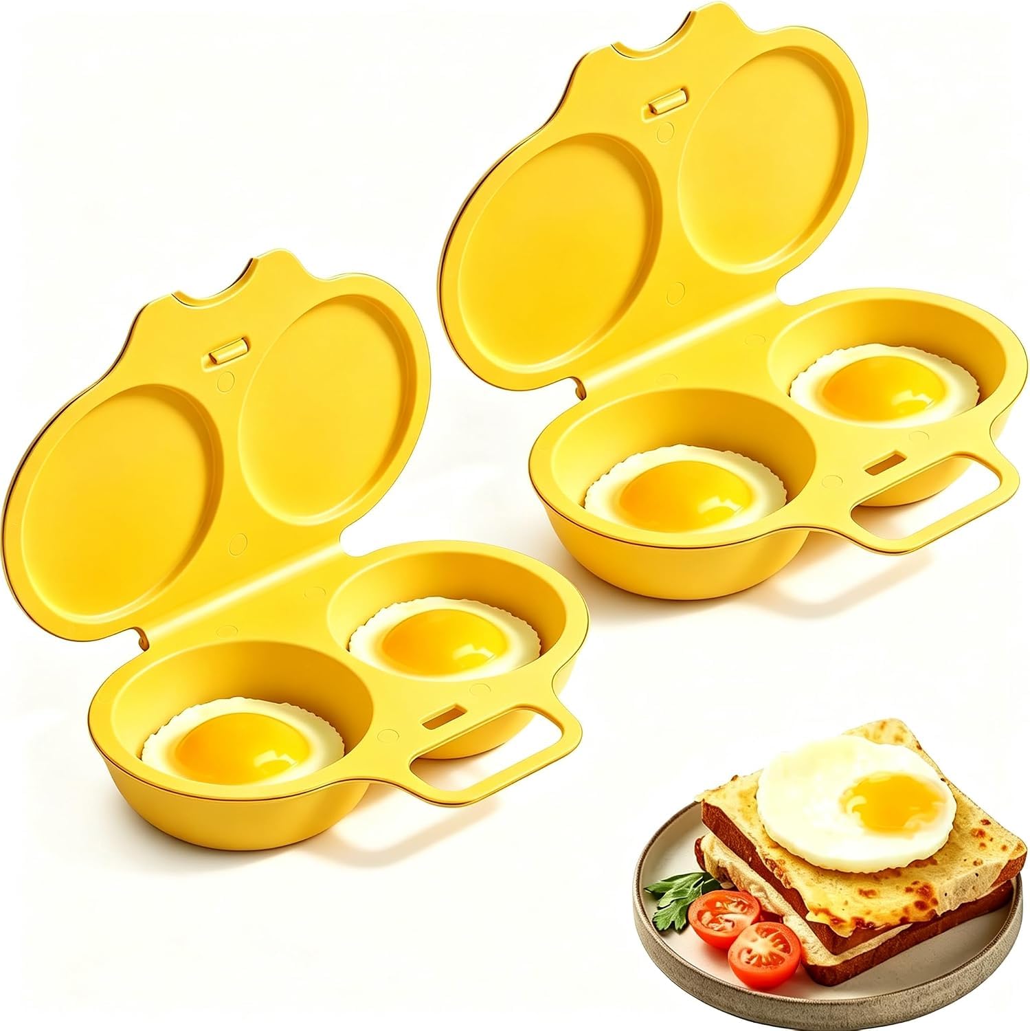 2PCS Dual Cavity Microwave Egg Poacher With Lid & Handle, Microwave Egg Boiler Poacher, Nonstick Poached Egg Maker, Quick-Heat Microwave Egg Cooker for Kitchen Cooking Tool