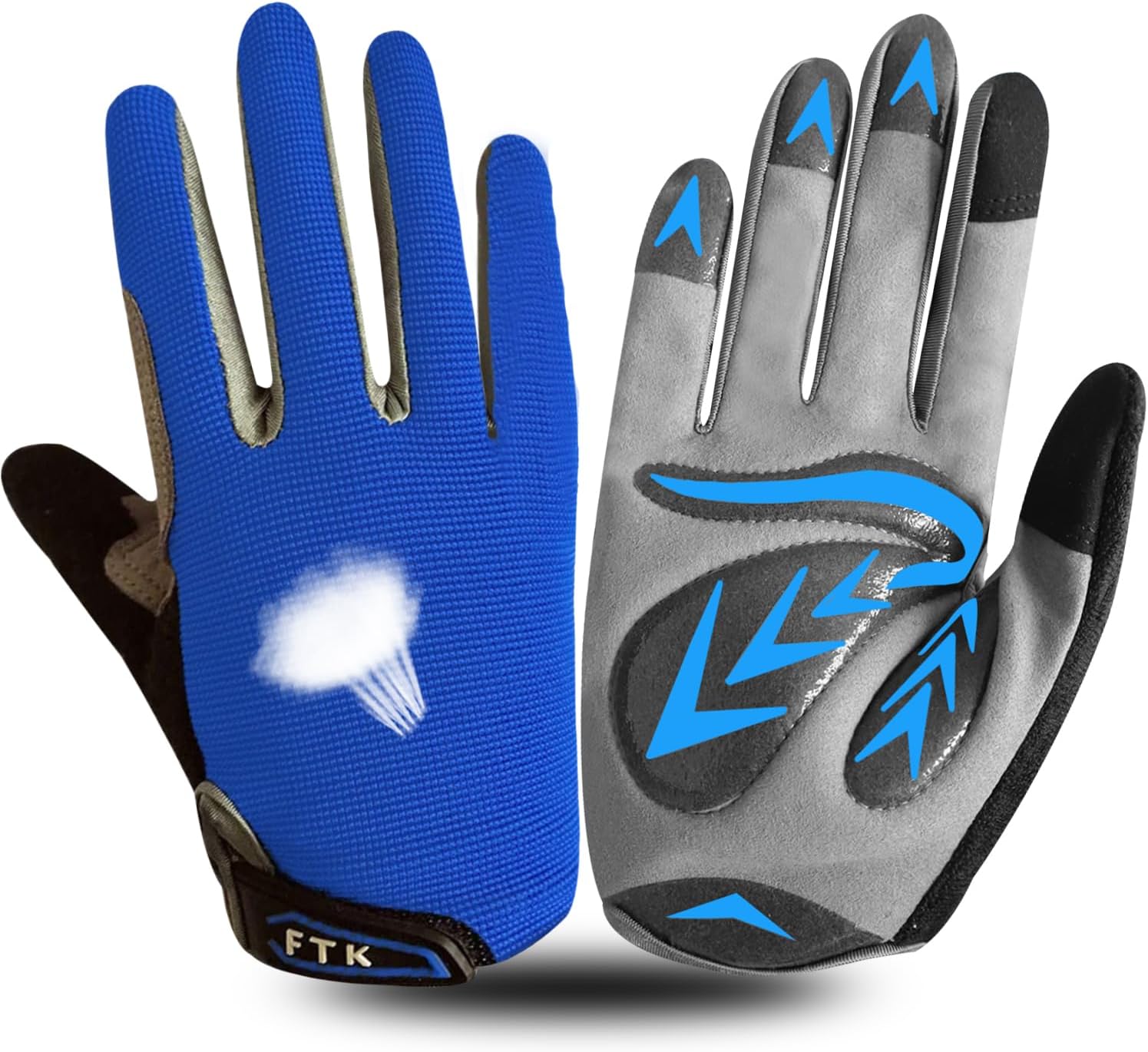 FINGER TEN Cycling Gloves Kids Boys Girls Youth Full Finger Pair Dirt Bike Riding, Children Toddler Touch Screen Mountain Road Bicycle Warm Cold Weather Gel Padded, Color Blue Orange