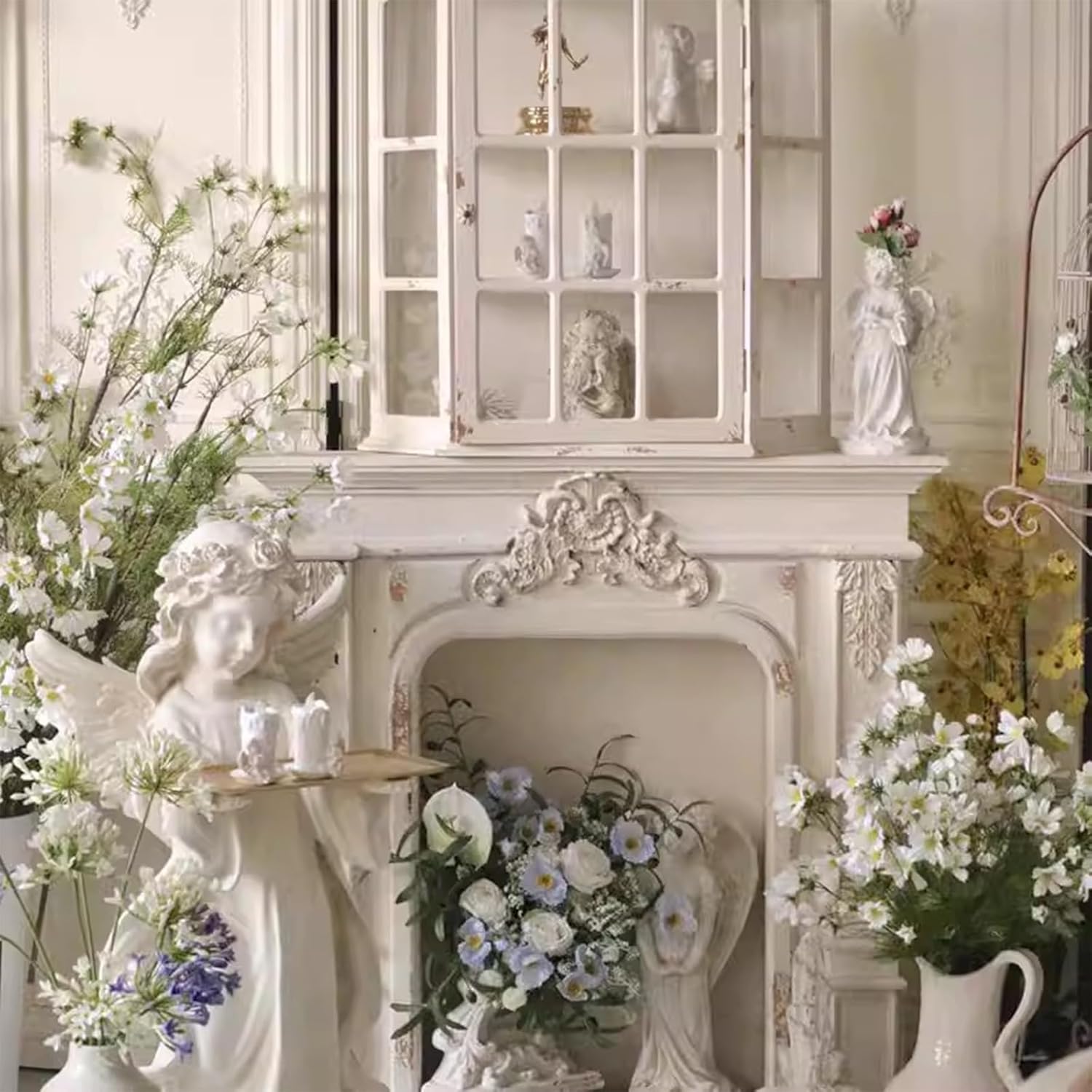 Fireplace Mantel Distressed White MDF Ornate French Country Fireplace Mantel Surround Vintage Decorative