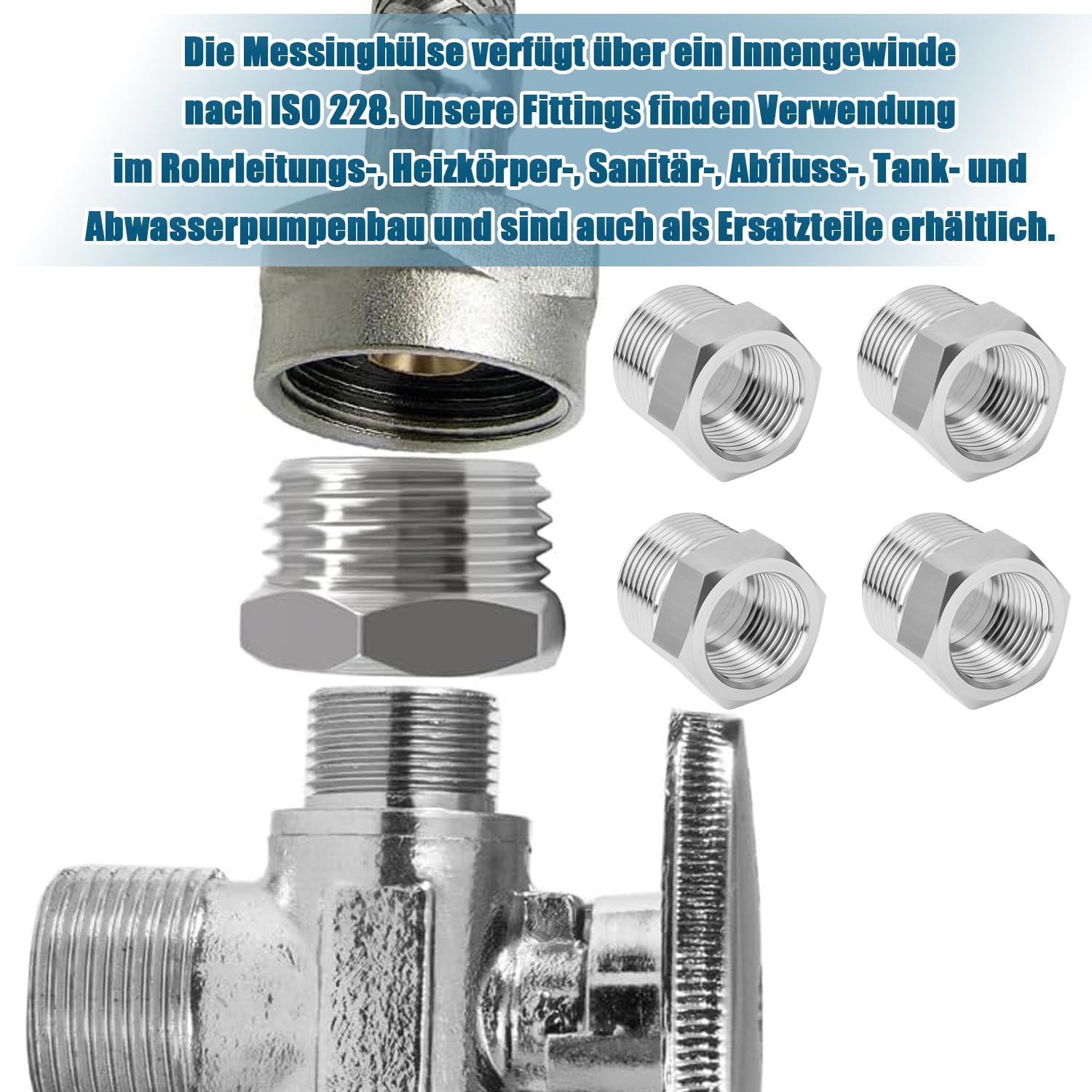 2 riduttori da 1/2 a 3/8, 2 adattatori da 1/2 a 3/8 pollici, riduttore, raccordo filettato in acciaio inox, filettatura esterna, filettatura interna, adatto per industria ecc. Con anello in