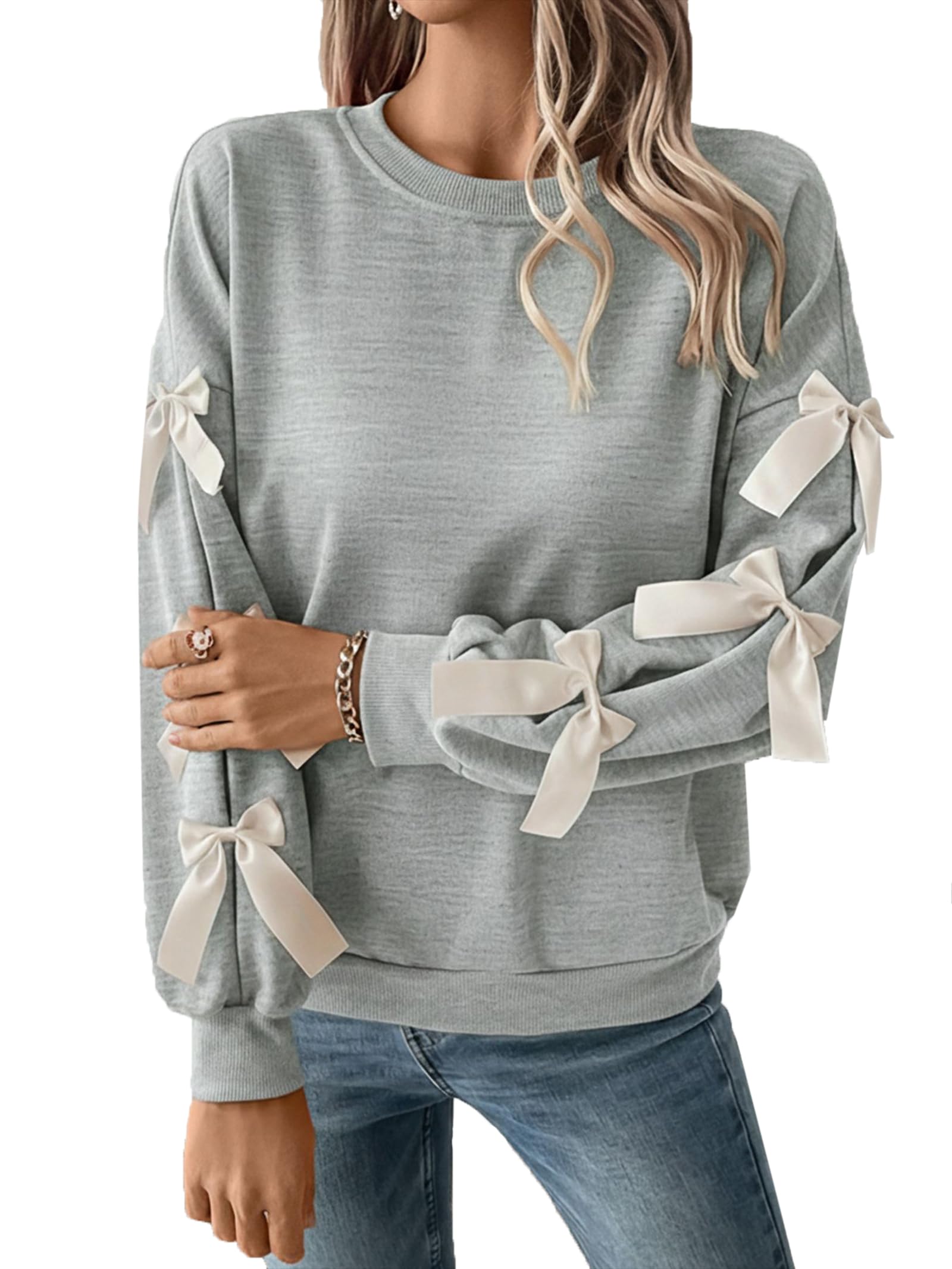 Sudadera De Navidad Para Mujer Cuello Redondo Pulóver Con Lazo Dulce