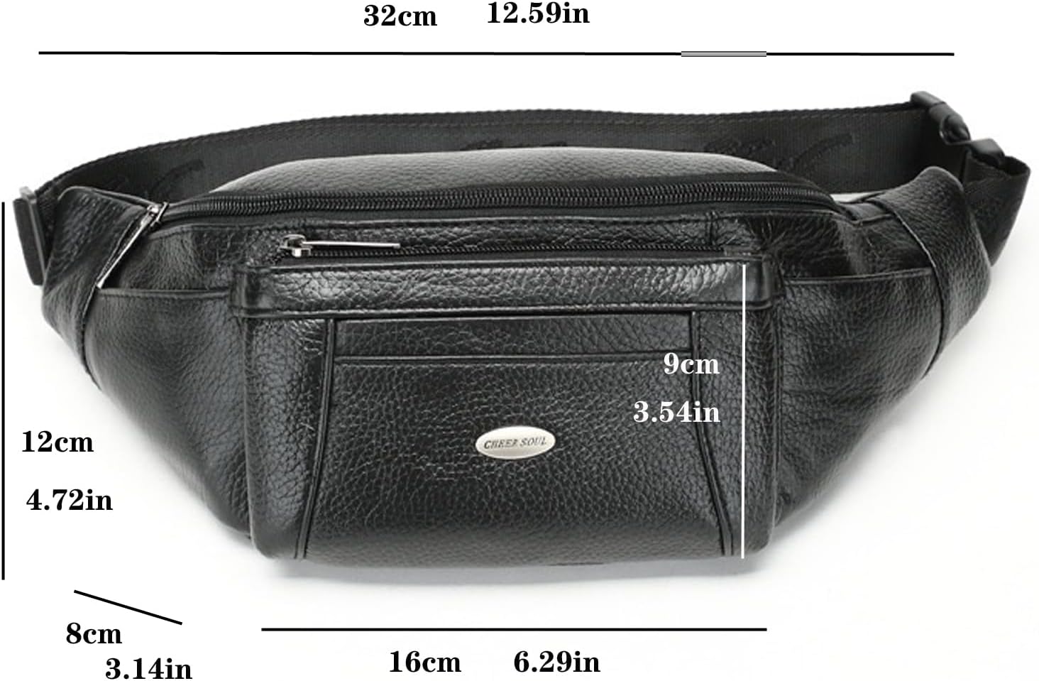 Genuine Leather Fanny Pack/Waist Bag/Organizer with Adjustable Belt, Multiple Pockets For Men and Women Black