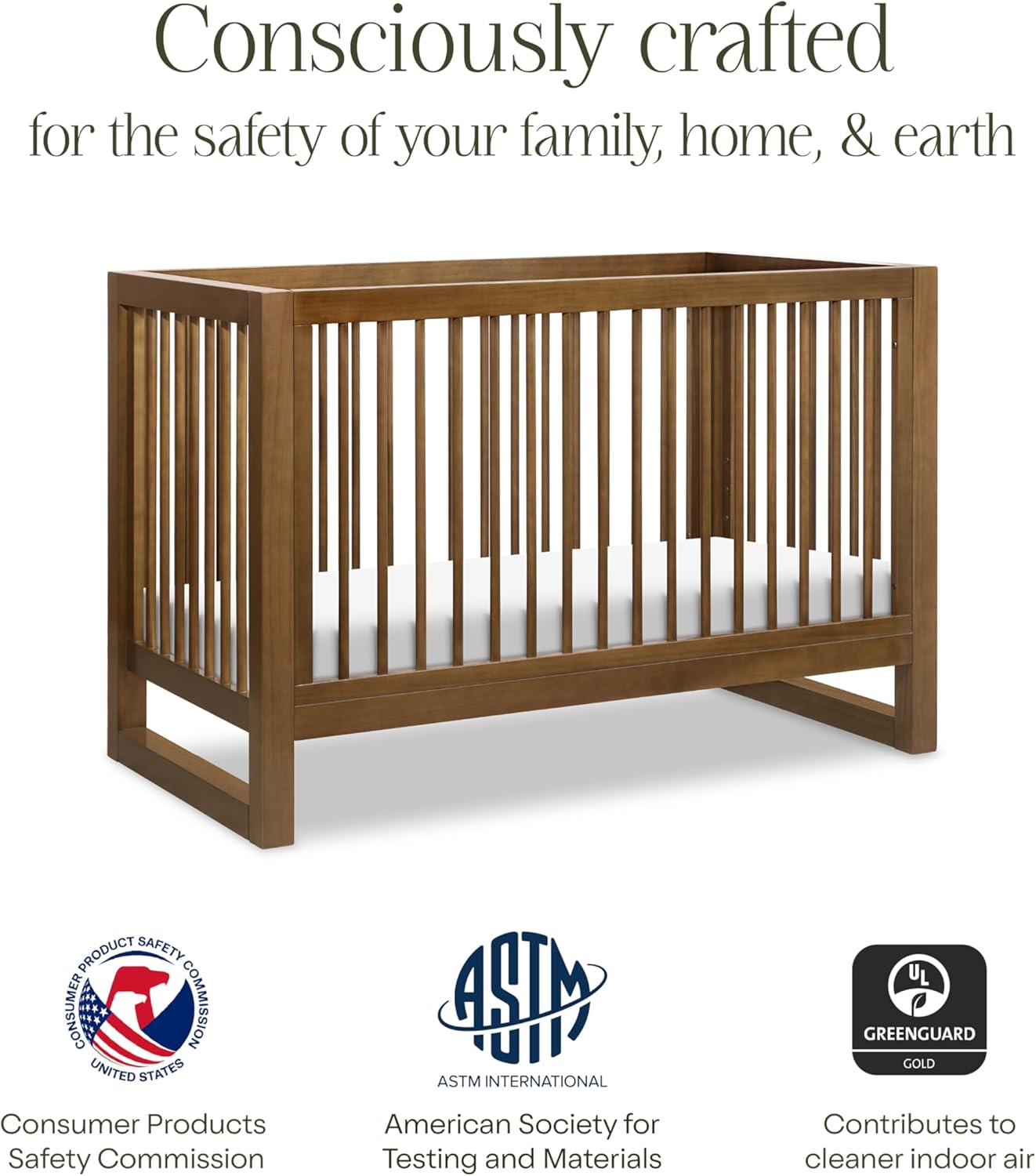 Namesake Nantucket 3-in-1 Convertible Crib with Toddler Bed Conversion Kit in Natural Walnut, Greenguard Gold Certified