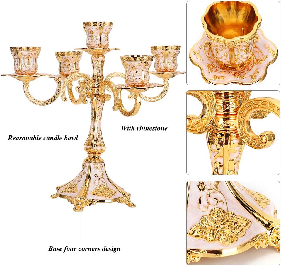 Embossed Candelabra, Rhinestone European Candle Holder, Stable Base with Delicate Design, Premium Alloy Material, for Wedding and Home Decoration