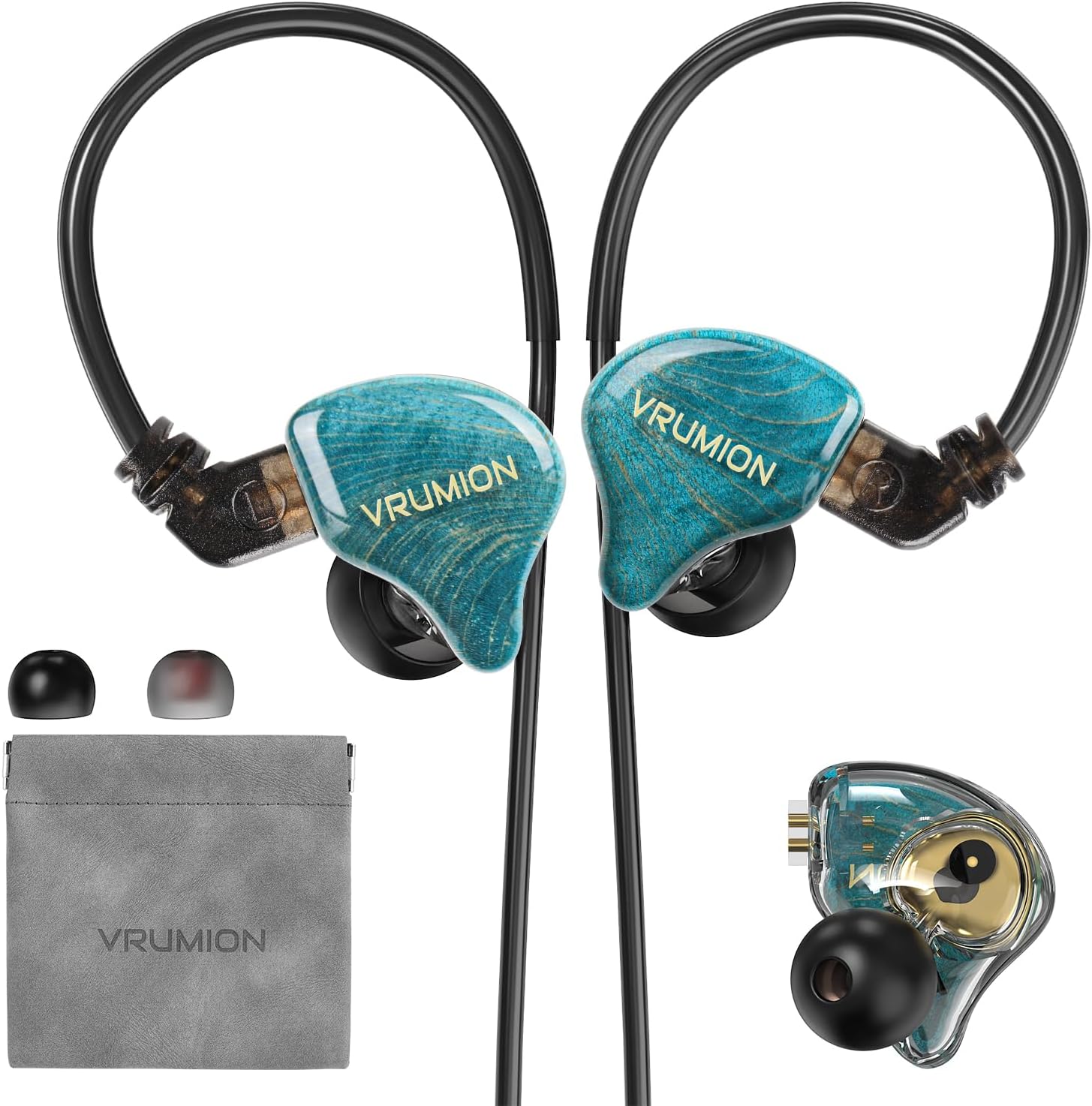 IEM,1BA+1DD 2 Driver in Ear Monitor,HiFi Earbuds Wired,Gaming Earbuds,Hybrid IEMS Earphones with Wooden Handmade Craft Surface Cover,Detachable Cable for Musician,Pop Rock R&B -Without Mic