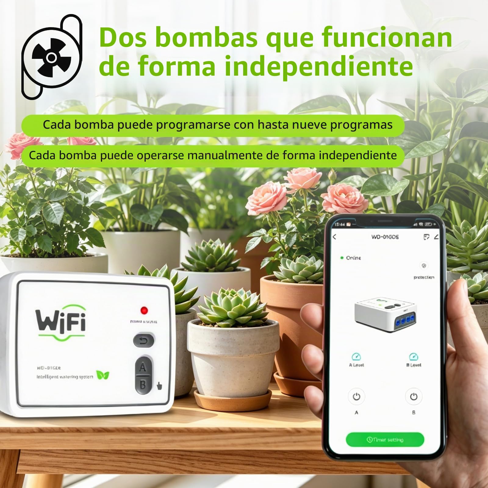 Sistema De Riego Automático Wifi, Sistema Inteligente De Riego Por Goteo De Doble Bomba, Controlable a Través De La Aplicación, Juego De Riego Por Goteo Ajustable, Adecuado Para Plantas Interiores