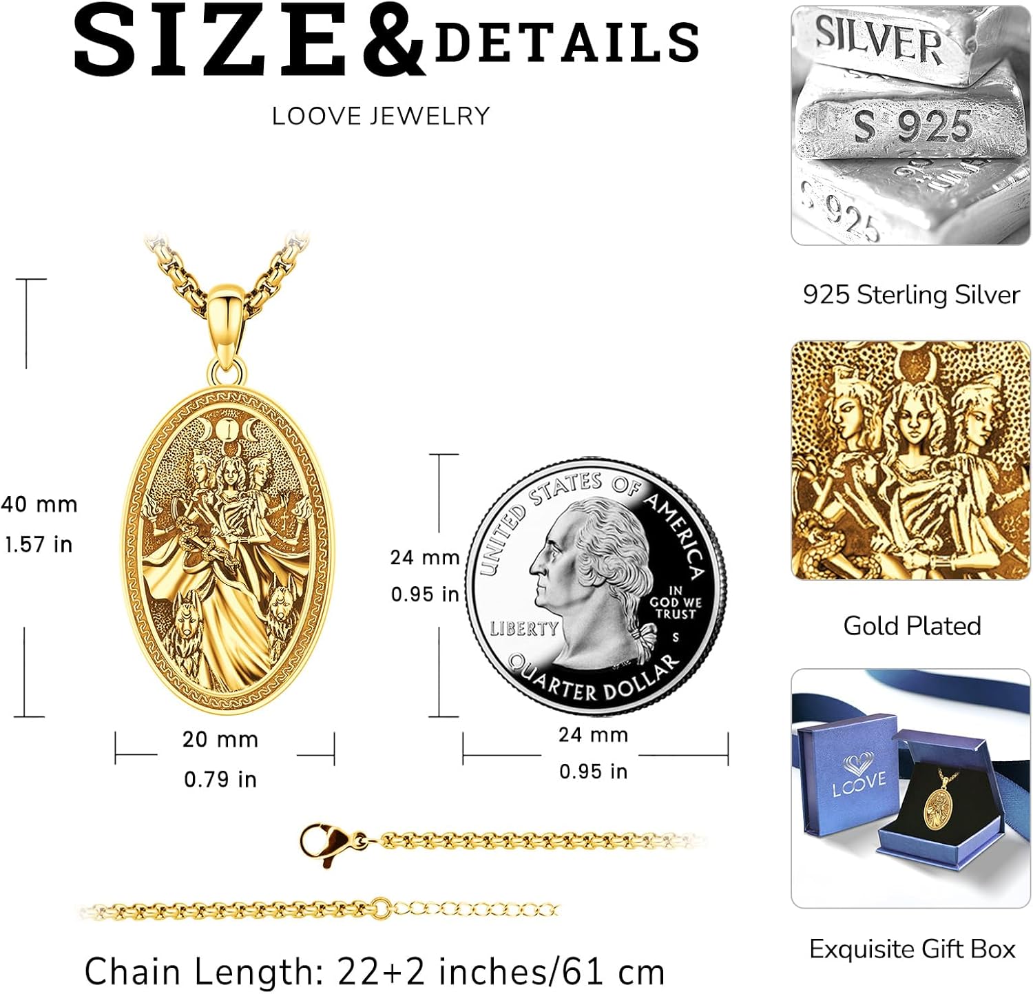 Pentagram/Sun Moon/Celtic Witches Knot/Santa Muerte/Triple Moon Goddess/Hecate Necklace Sterling Silver Magic Wiccan Pagan Amulet Jewelry for Women Men - Image 3