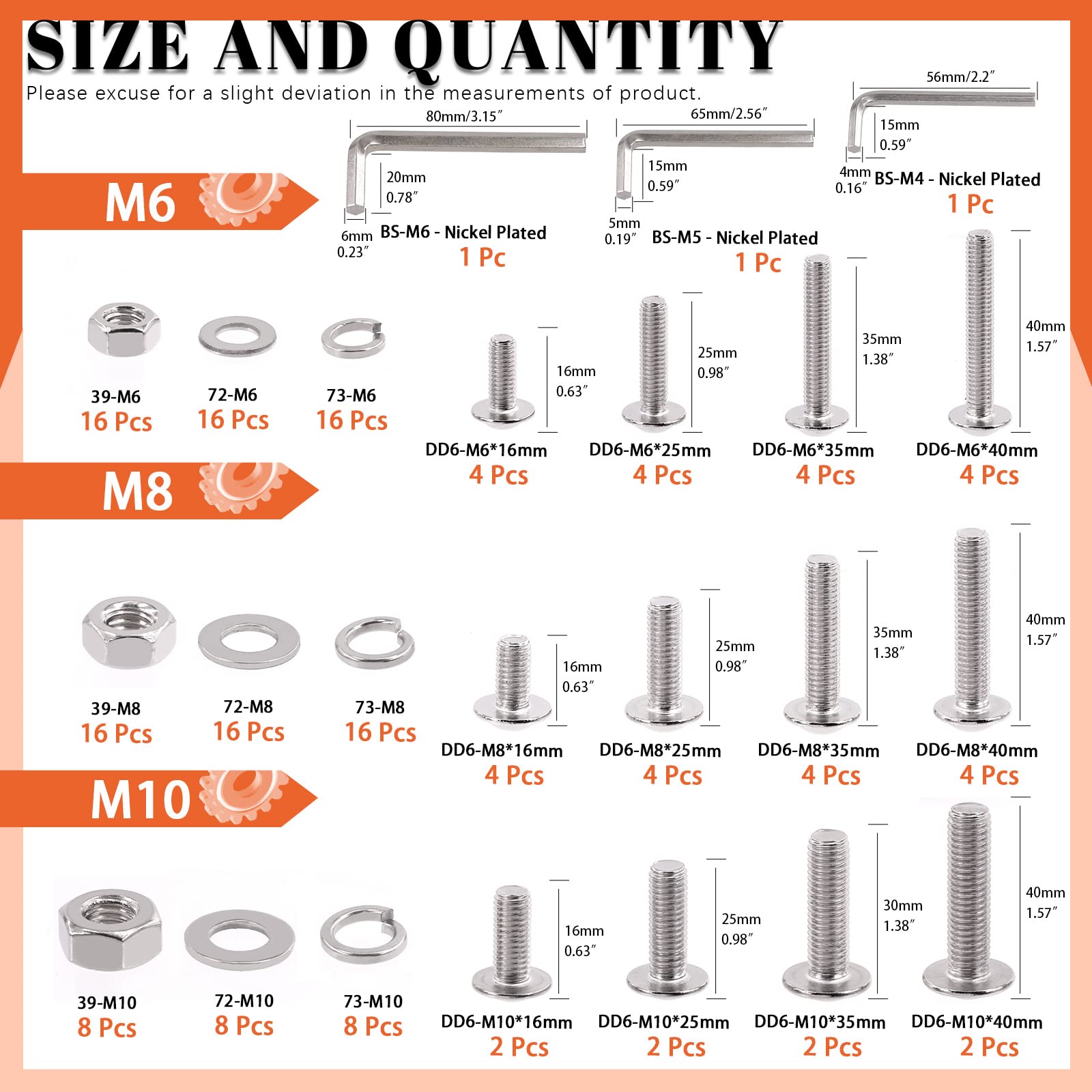 Assorted Flanged Button Head Screws - M3 M4 M5 M6 M8 M10 M12 | Zinc Plated