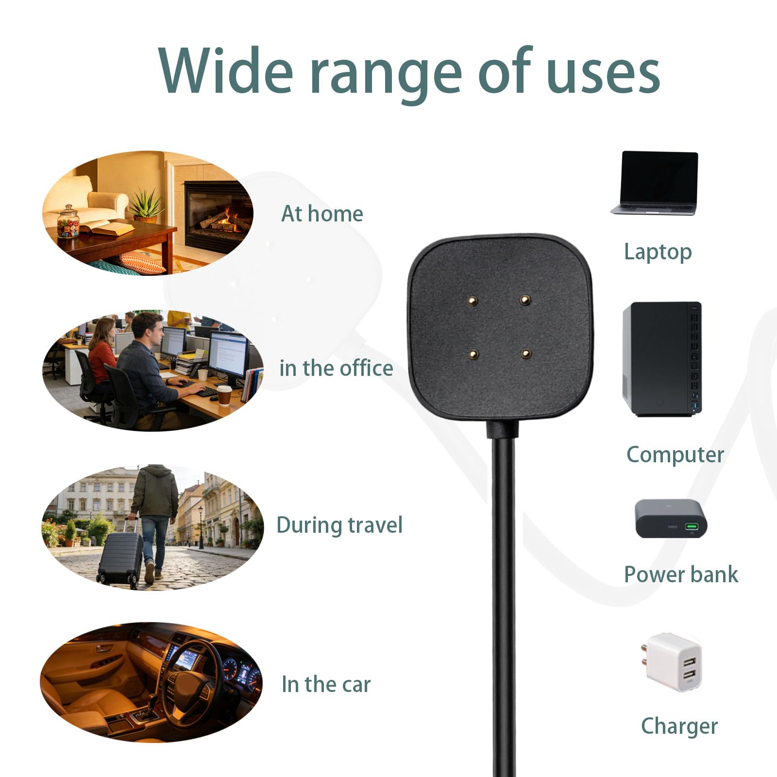 2er-Pack Ladegerät für Fitbit Sense/Sense 2/Versa 3/Versa 4, magnetisches Ersatz-Ladekabel, kompatibel mit Fitbit Sense 1/2, USB-Ladekabel für Versa 3/4 Smart Watch 【100 cm