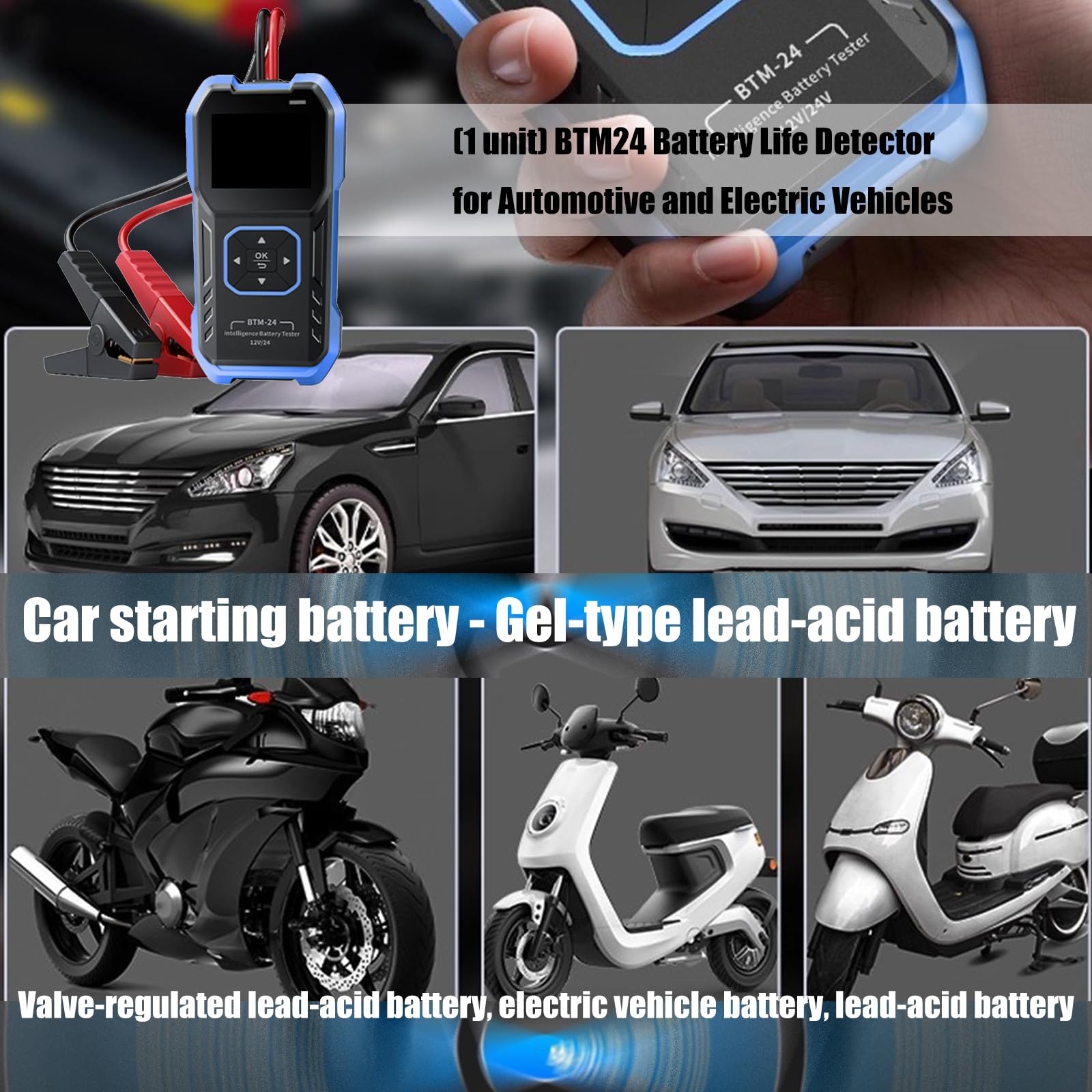 Tester di carico della batteria per autoveicoli multipli Display da 2,4 pollici Analisi delle tensioni in tempo reale per auto camion moto manutenzione batteria veicolo Monitor salute