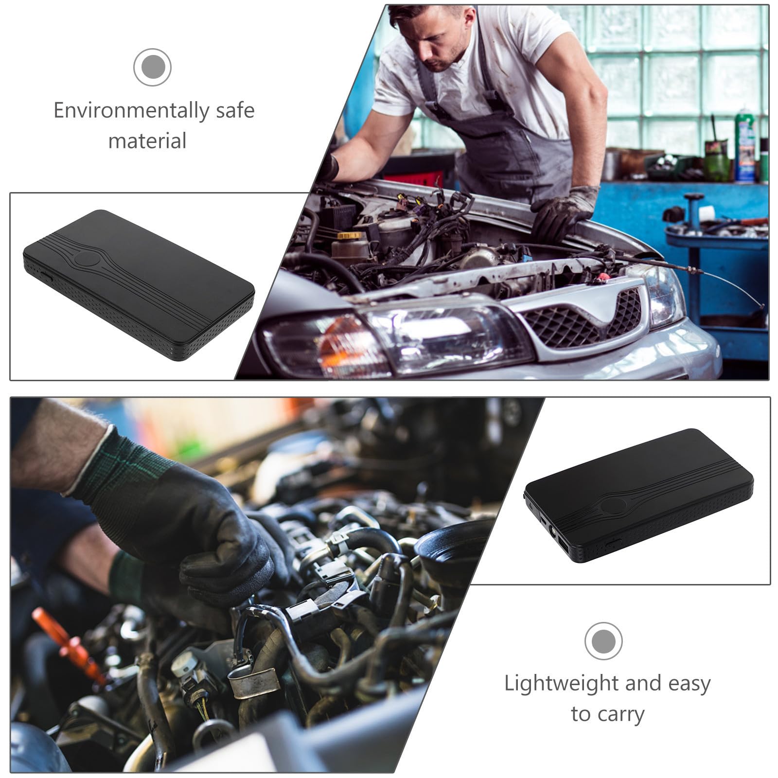 1 juego de cargador de batería portátil para coche con banco de energía USB, compacto, ligero, paquete de refuerzo de batería automático para vehículos, smartphones, tabletas, cámaras