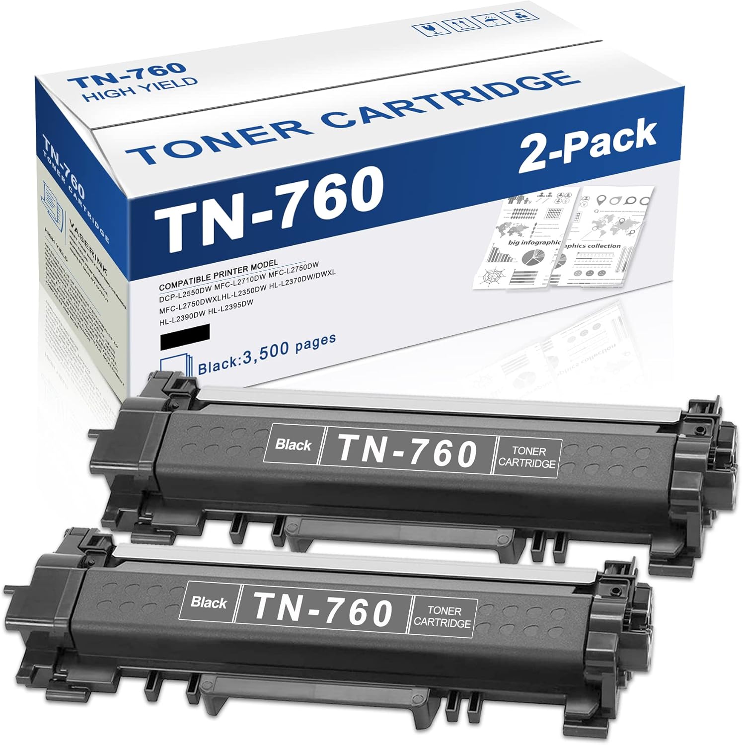 TN760 TN760 High Yield Black Toner Cartridge (2 Pack
