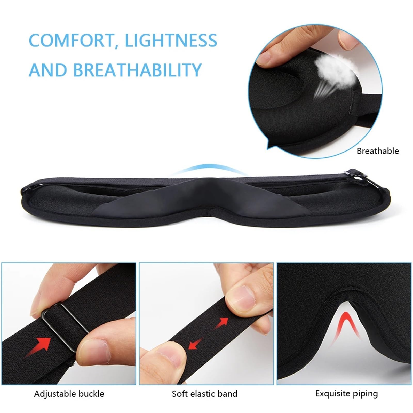 Máscaras para dormir Zero Eye Pressure Blackout pa Máscara de seda for ojos, máscara de seda con espuma viscoelástica 3D for dormir, parches for los ojos for viajes(Red)