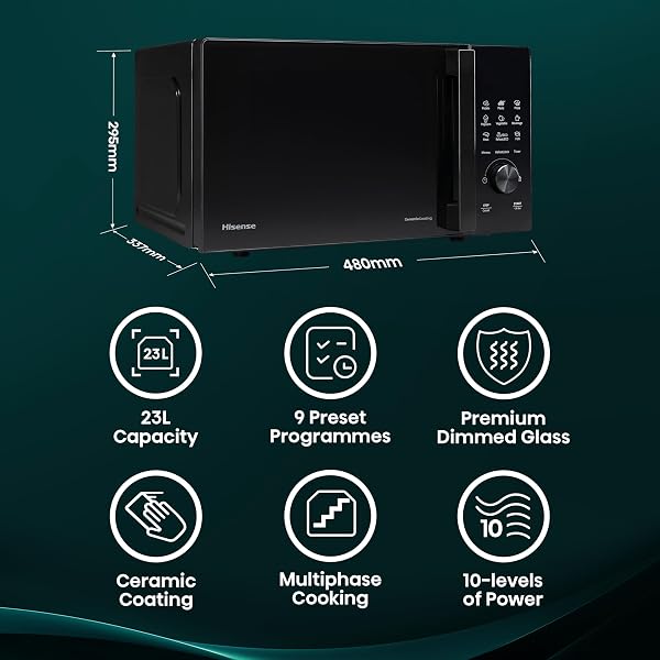 Hisense H23MOBSD1HUK 23 Litre 800W electronic Microwave with Auto Defrost, Digital Display, Smart Cook, Multi level cooking and Easy Clean- Black - 3