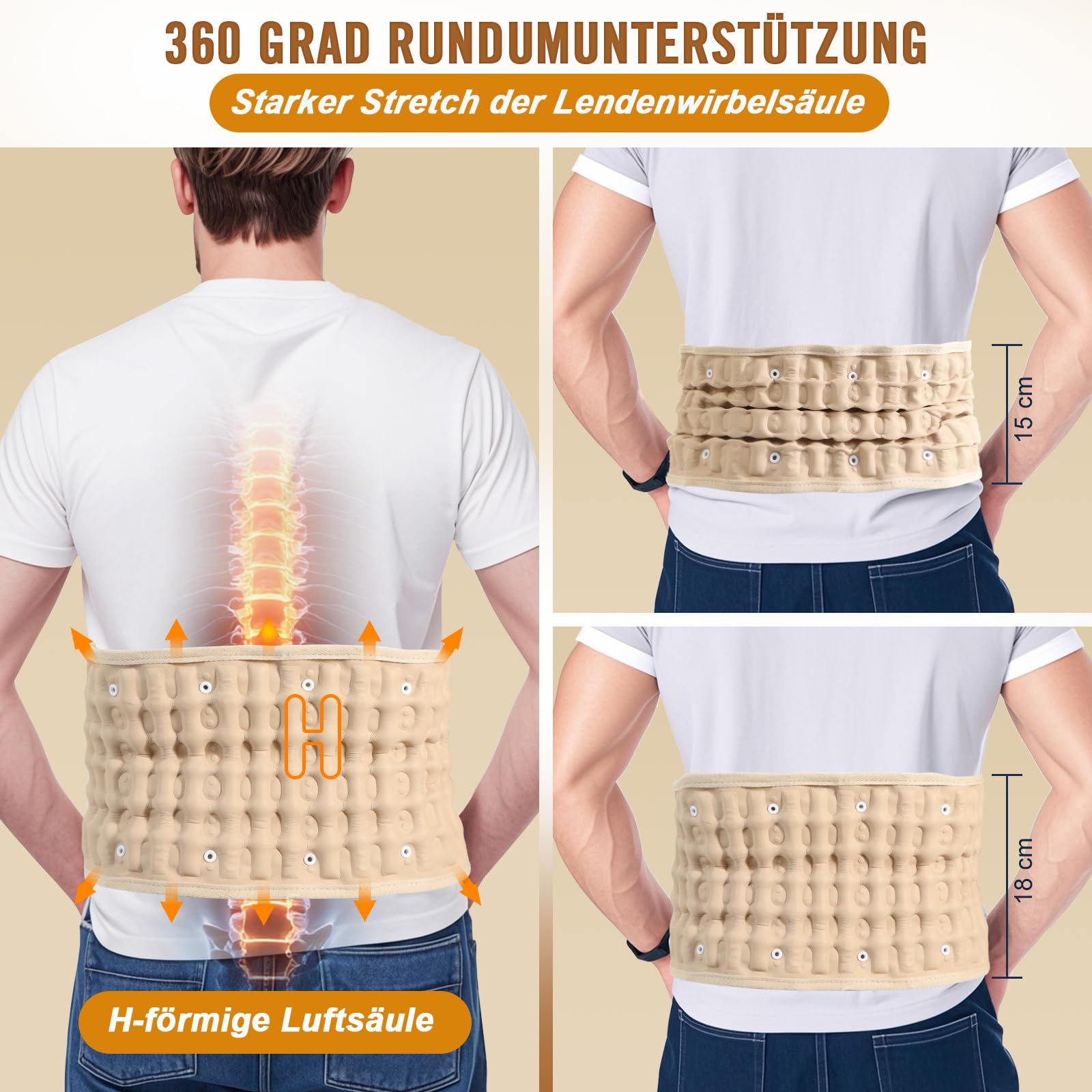 HONGJING Dekompressions-Rückengürtel mit elektrischer Pumpe zur Linderung von Rückenschmerzen, aufblasbare Lendenstütze zum Heben, Einheitsgröße für Taillen 29–49 Zoll