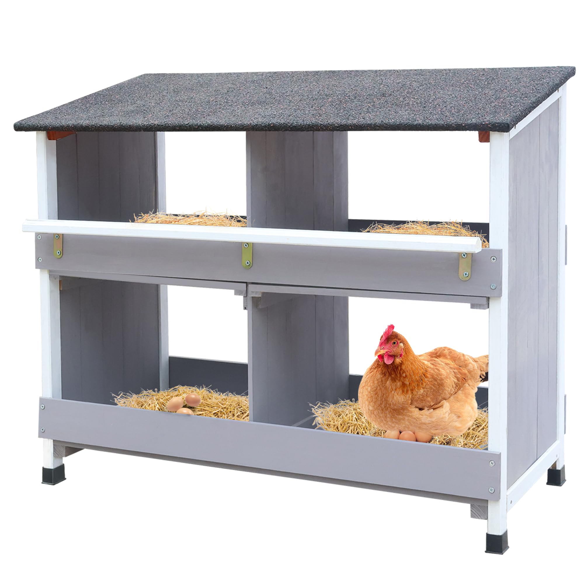 Nido para pollos, con base inclinada, con orificios de ventilación, fácil limpieza, 4 compartimentos, 79 x 52 x 43,5 cm, cámara de puesta