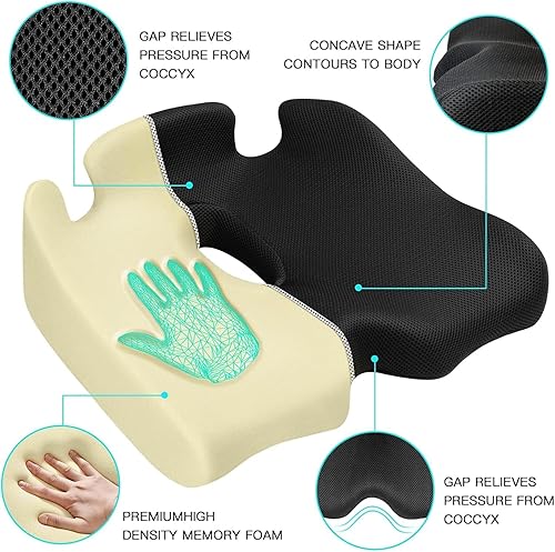 Miniatura 2 de Benazcap Cojín de Asiento con Memoria Extra Grande para Silla de Oficina Alivio de Presión Ciática y Alivio del Dolor de Coxis Almohadilla de Cóccix