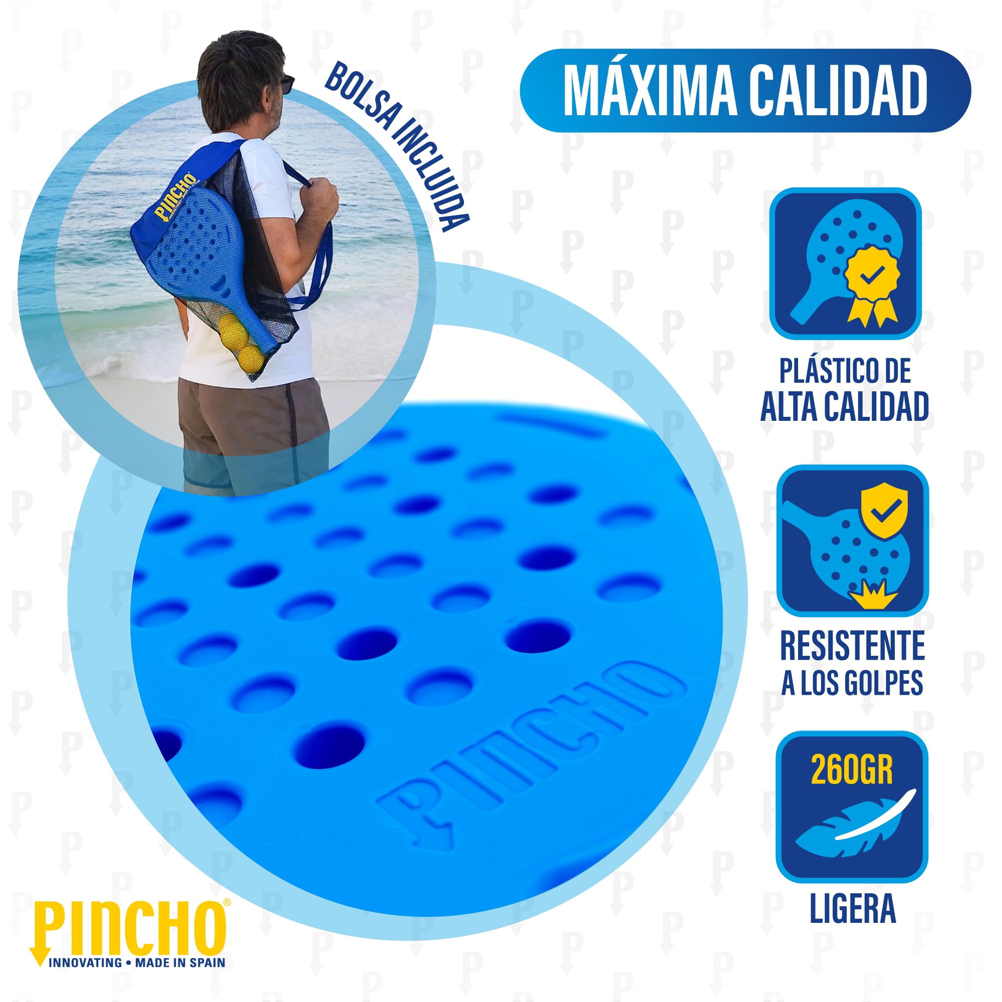 Palas de Padel Playa Impermeable al Agua 2 Palas + 3 Pelotas EVA Azul