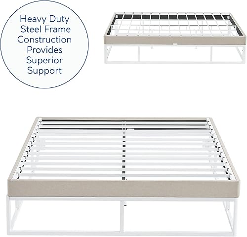 Miniatura 4 de Classic Brands Capri - Base de cama con plataforma de metal blanco con base de colchón tapizada beige integrada, tamaño Queen