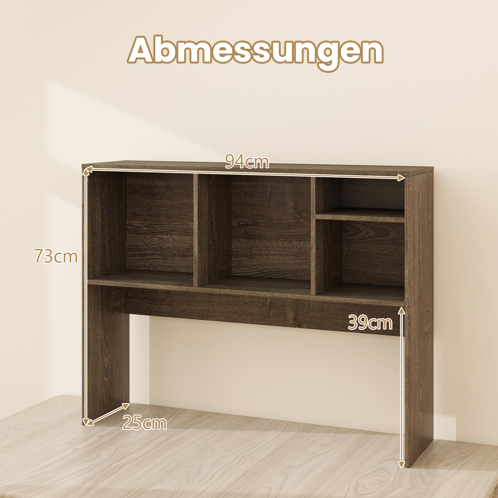 GOPLUS Regał biurkowy, regał stołowy z 4 otwartymi półkami, regał biurkowy, organizer blatu, regał dodatkowy do gabinetu i biura, 94 x 25 x 73 cm (Grau)