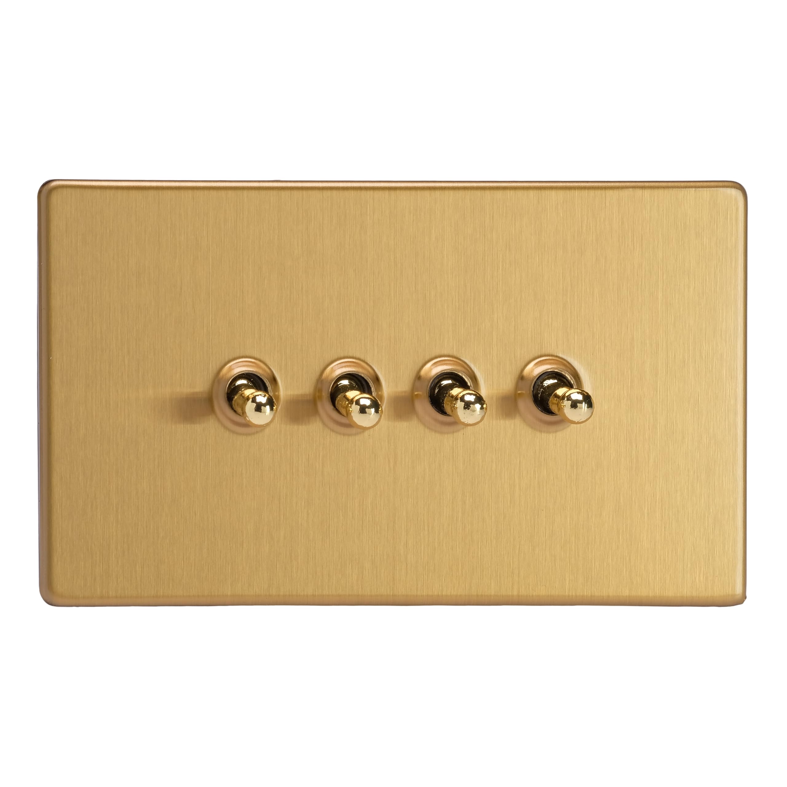 Varilight Quad 2-Way Toggle Light SwitchScrewless Brushed Brass With Polished Brass TogglesXdbt9S from B&Q