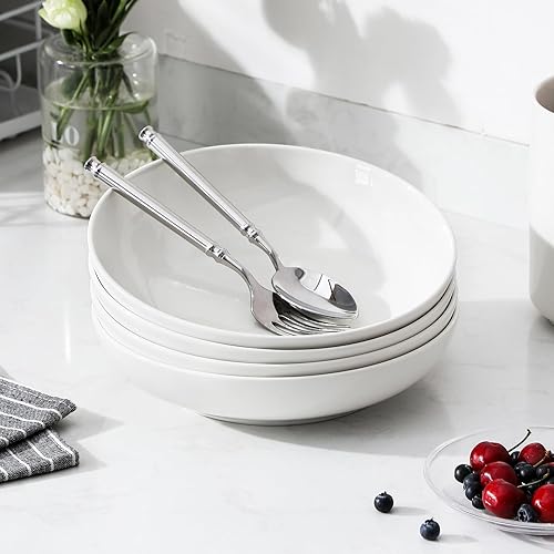 Miniatura 7 de MALACASA Juego de 4 cuencos de pasta grandes de 40 onzas para servir ensalada, cuencos de porcelana para cocina, platos de sopa de mármol gris juego