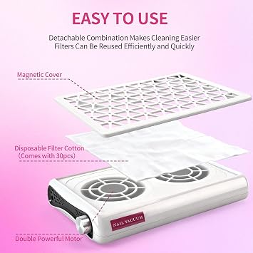 Mini Nail Dust Collector, 6000RPM Nail Dust Extractor with 30 Pcs Filter Paper 24W Powerful Nail Fun Extractor Machine for Home Salon Nail Polishing (White)