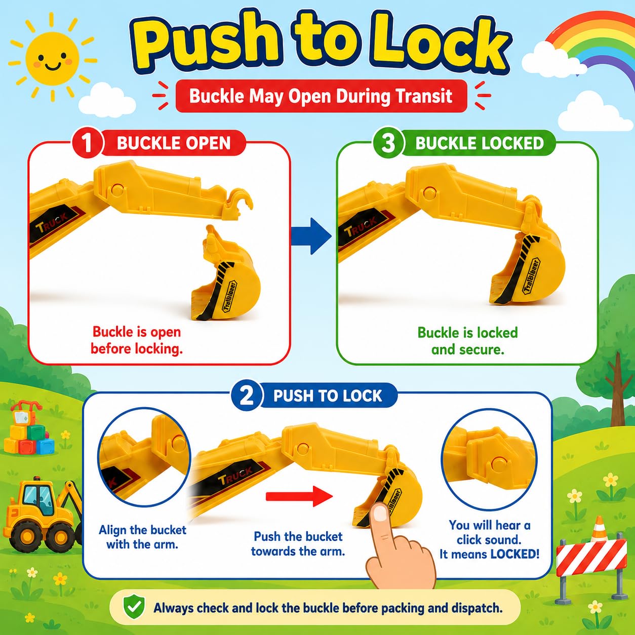 WISHKEY 2-in-1 Friction Powered Bulldozer Truck JCB Excavator Toy Go Construction Vehicle with 180° Rotatable Shovel Big Rubber Wheels Heavy Duty Unbreakable Engineering Car for Kids — Amazon image 2