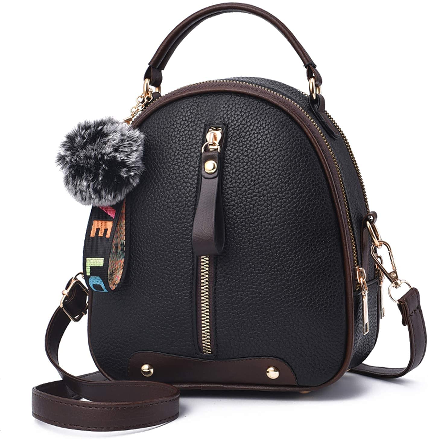 Women's fashion wallet backpack multifunctional design handbag and shoulder bag PU leather travel bag (Black)