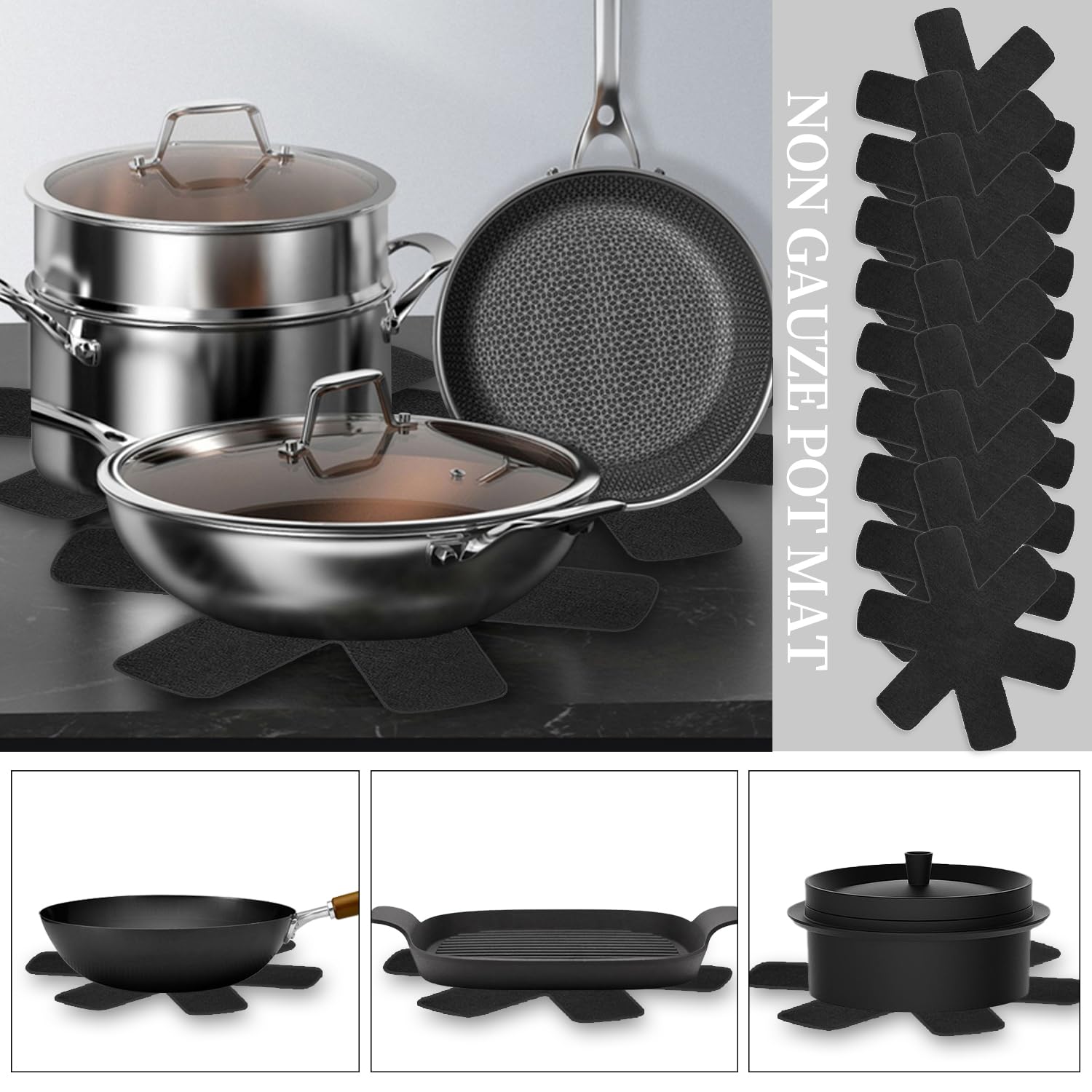 Lot De 3 Protections D'empilage Feutre - Tailles 38, 35, 26 Cm, Pour Casseroles Et Poêles - 3