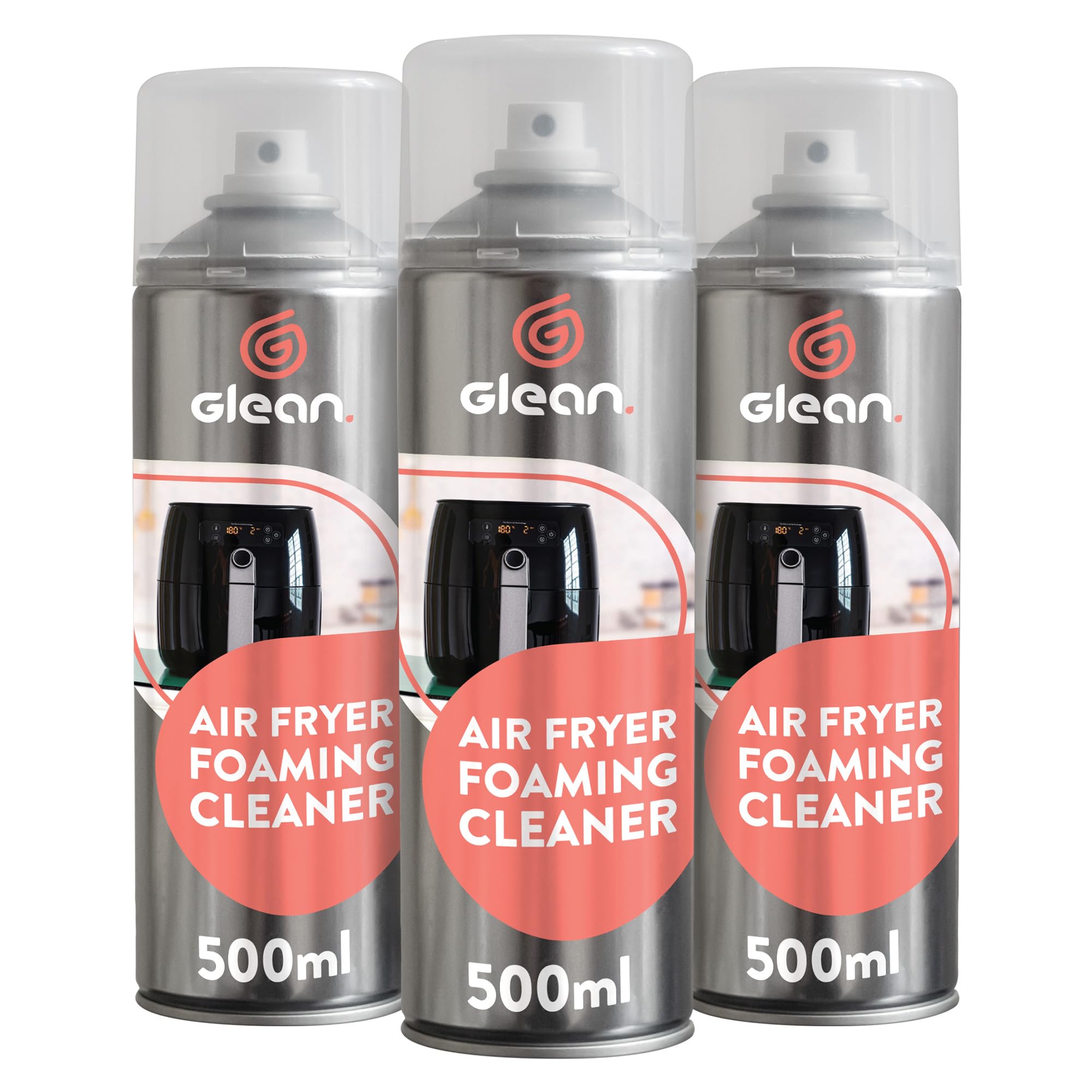 GLEAN Air Fryer Cleaner Spray | 3 x 500ml | Non-Caustic Kitchen Degreaser | BBQ Grill, Microwave & Hob Cleaner | Removes Baked-On Food & Stubborn Grease | For Daily & Weekly Cleaning