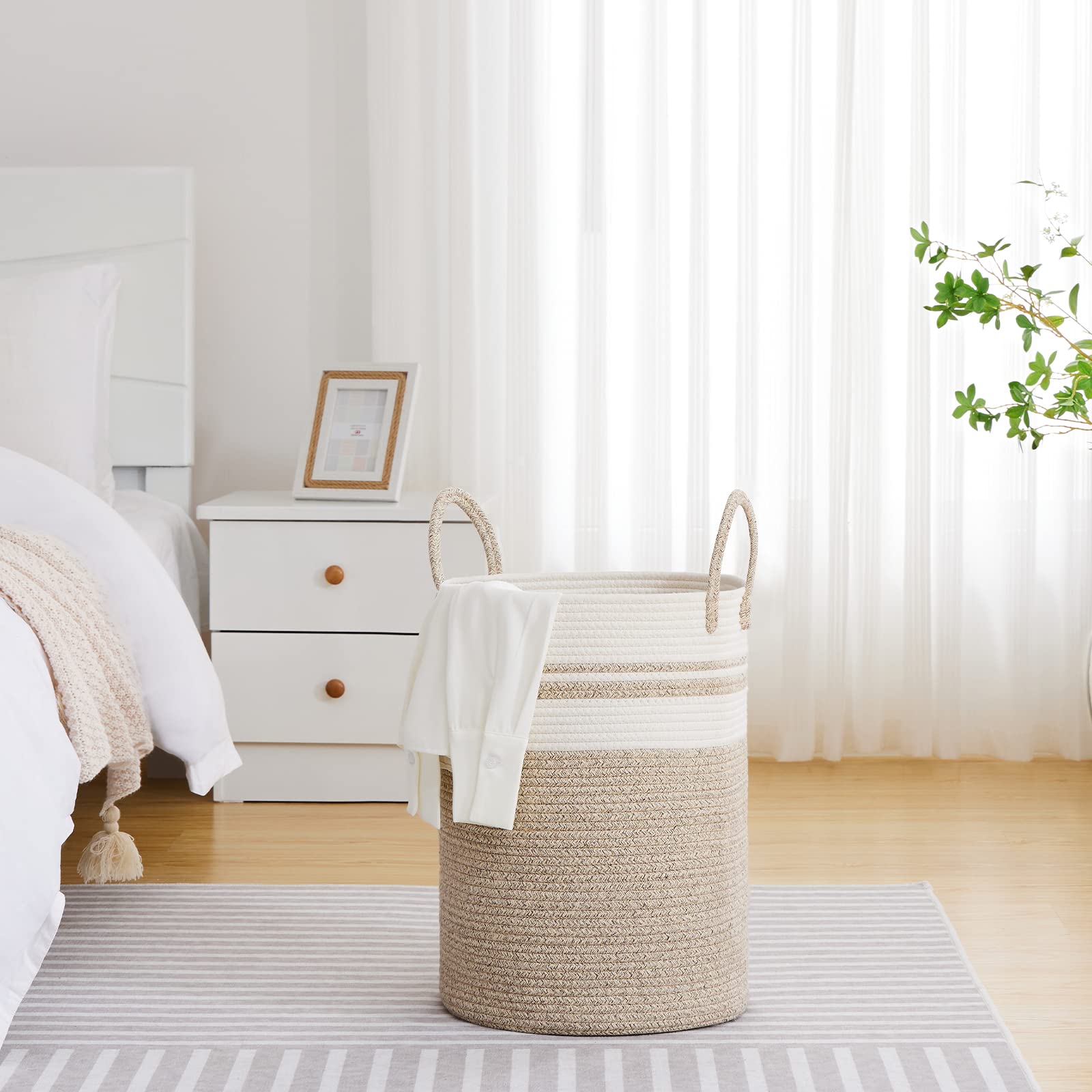 VIPOSCO Large Laundry Hamper, Tall Woven Rope Storage Basket for Blanket Toys, Dirty Clothes in Living Room, Bathroom - Image 4