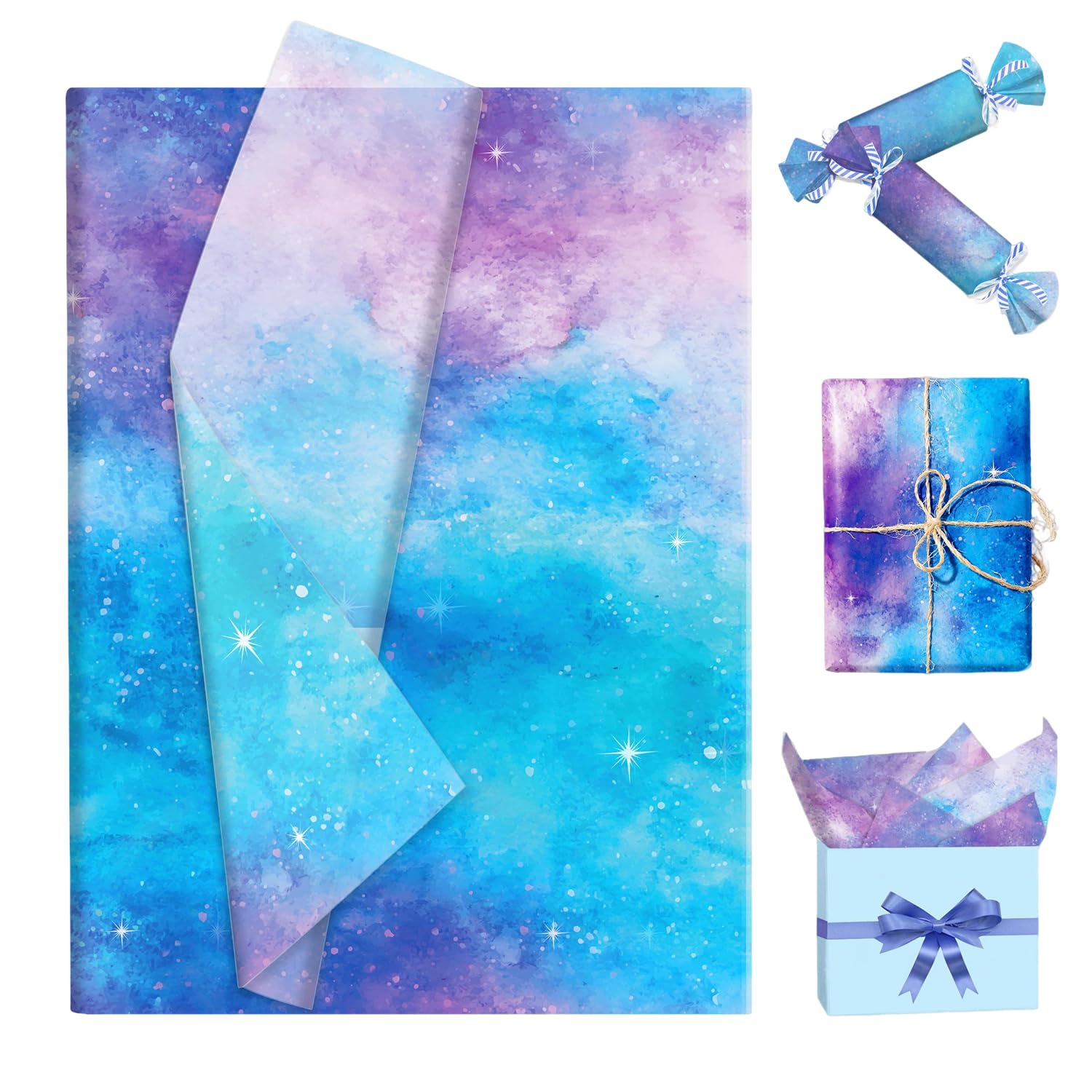 50 Sheets Blue Purple Gradient Tissue Paper, Gift Wrapping Paper Sheets for DIY Crafts Birthday Christmas Wedding Baby Shower Anniversary Valentines Gift Packaging Party Supplies 50×35cm/20×14 inch — image 1