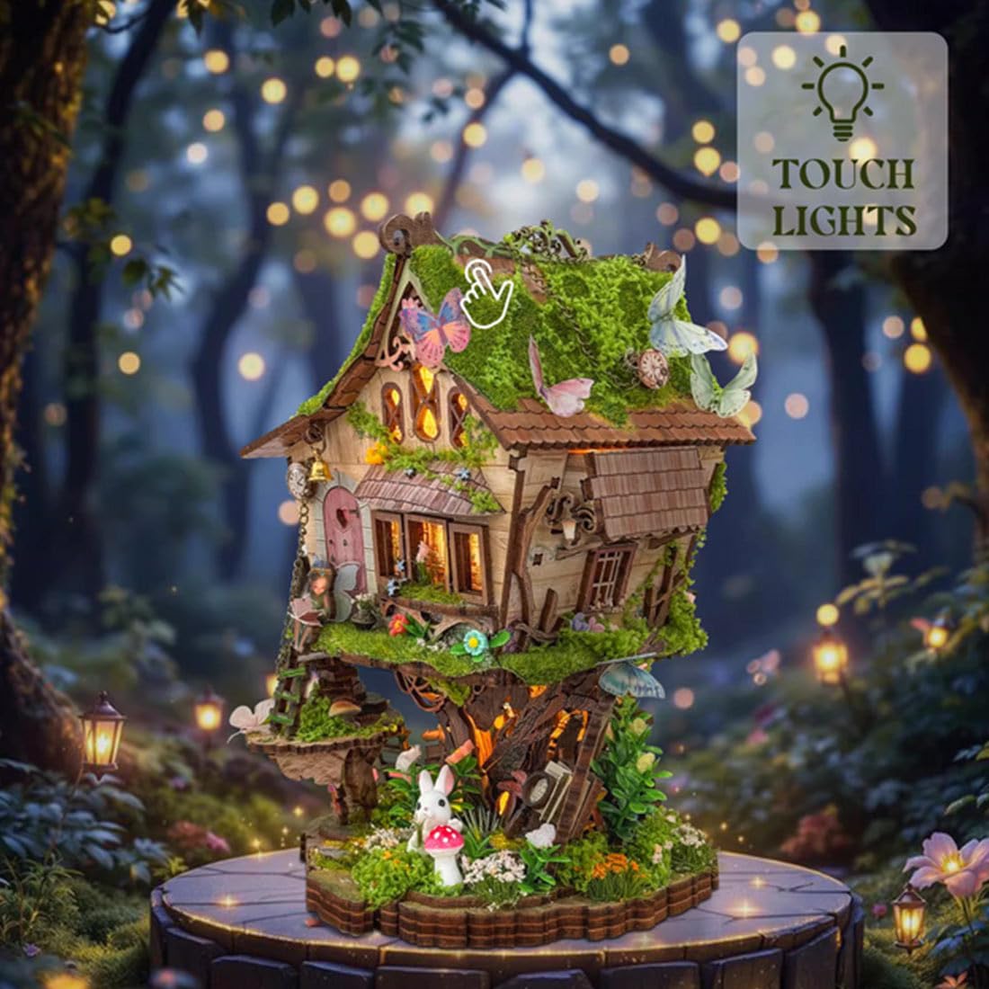 Drewniane puzzle 3D dla dorosłych do budowania, podświetlany domek na drzewie, drewniany książeczka, miniaturowy dom, DIY, zestaw modeli montażowych, kreatywna dekoracja domu i biura, prezent (137+