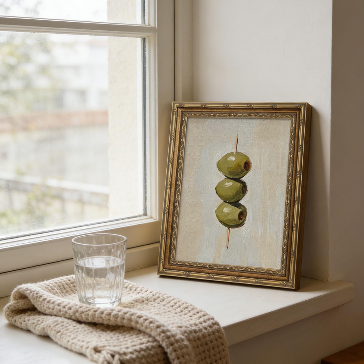 Gold Framed Wall Art Vintage Dirty Martini Olives Wall Art Retro Green Olives Cocktail Bar Cart Wall Decor Picture Summer Trendy Minimalist Kitchen Poster Print for Living Room Dining Room 9x11in - 5